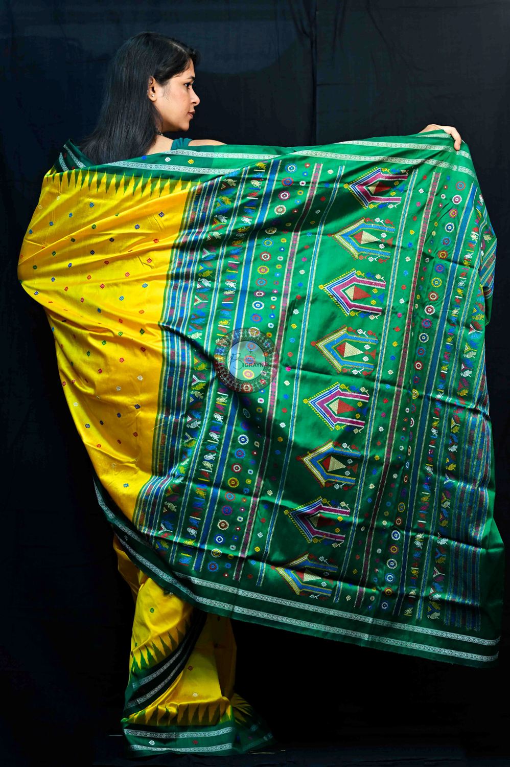 Yellow Green Dolabedi Silk Saree