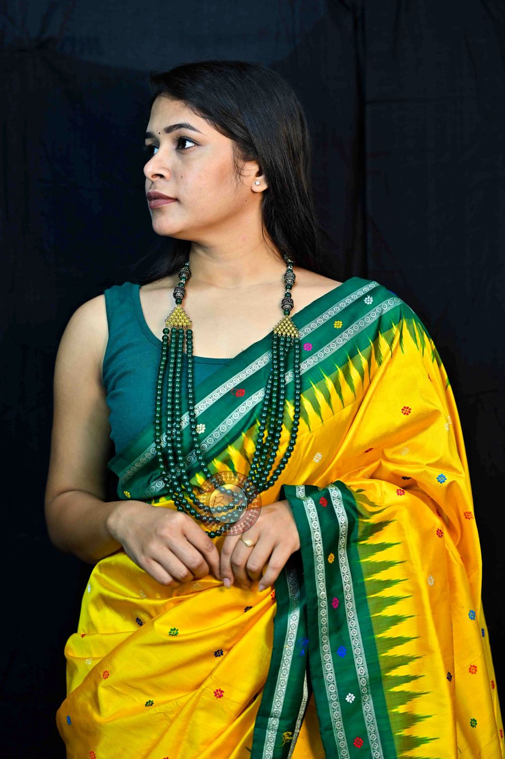 Yellow Green Dolabedi Silk Saree