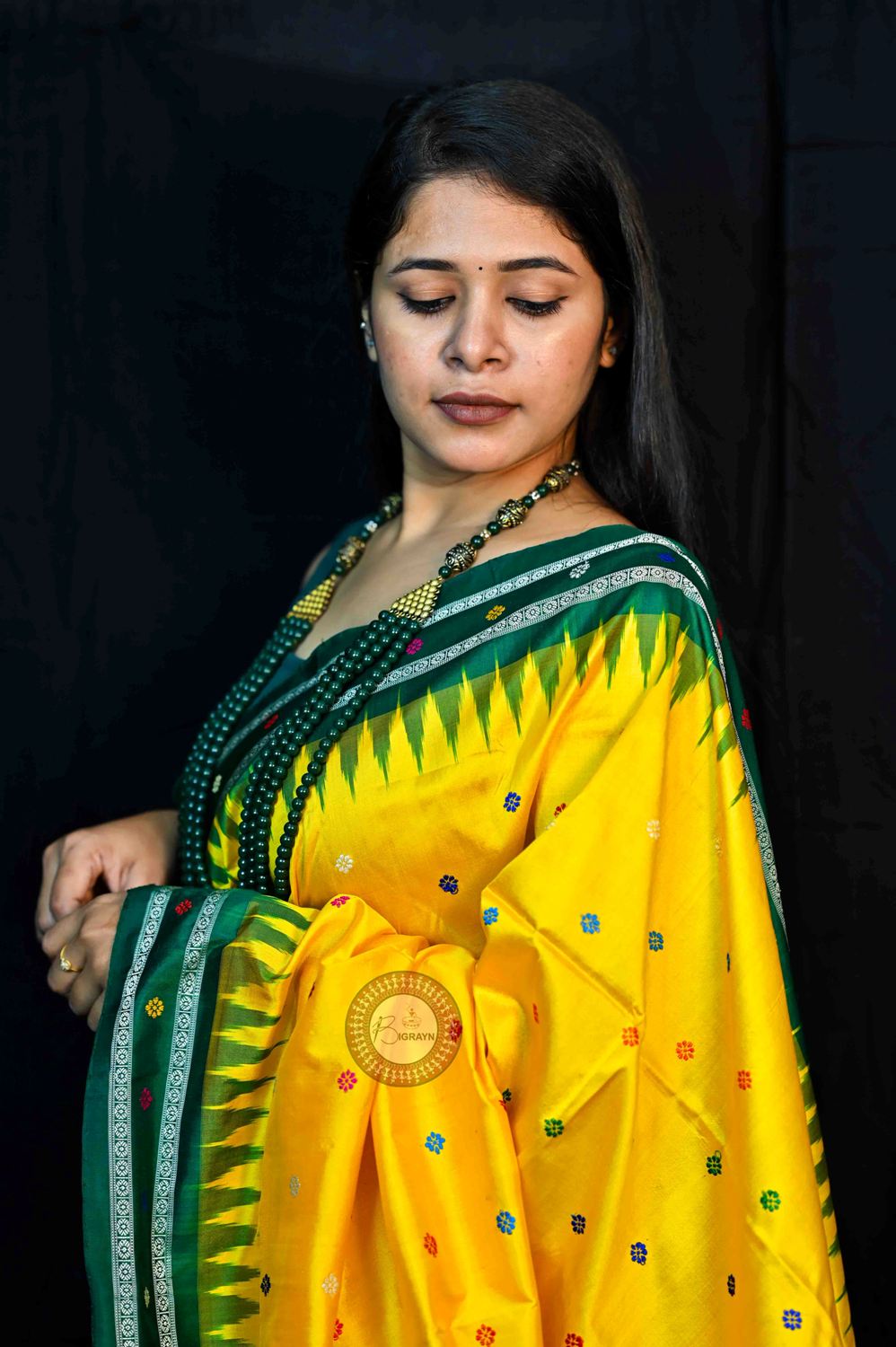 Yellow Green Dolabedi Silk Saree