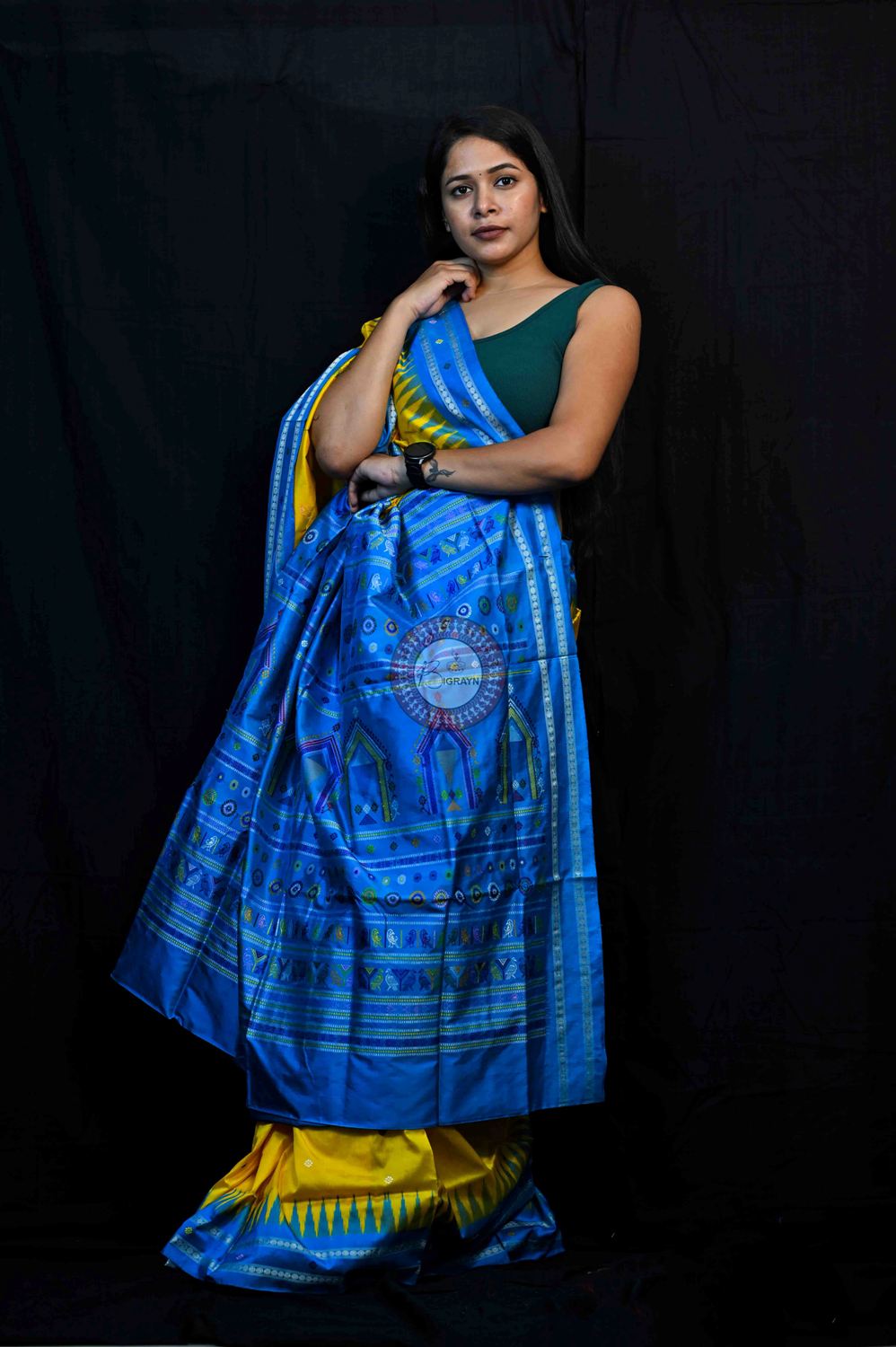 Yellow Blue Dolabedi Silk Saree