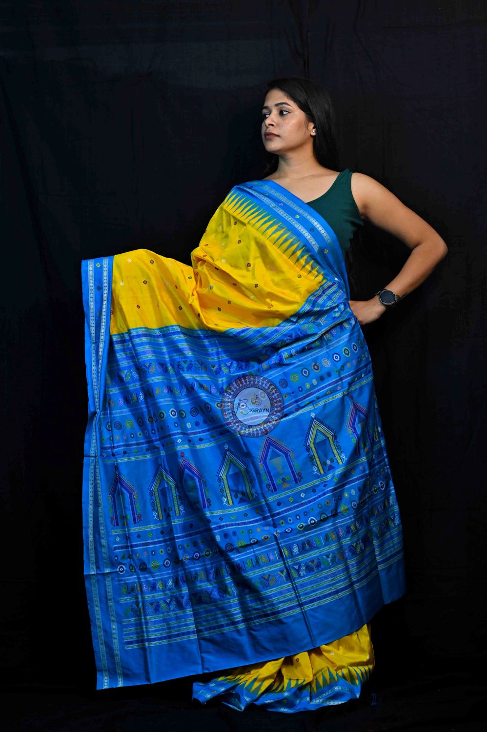 Yellow Blue Dolabedi Silk Saree