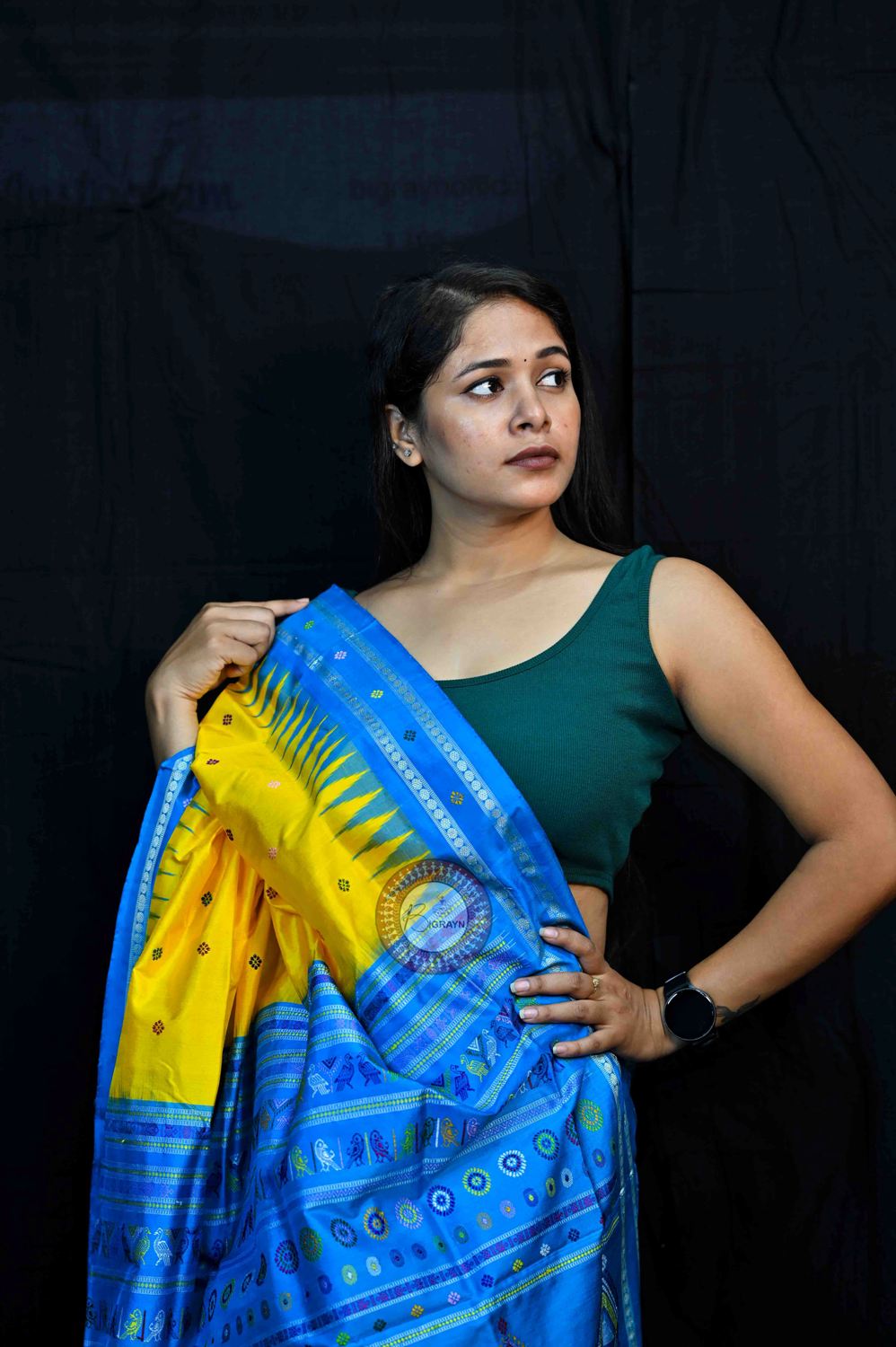 Yellow Blue Dolabedi Silk Saree