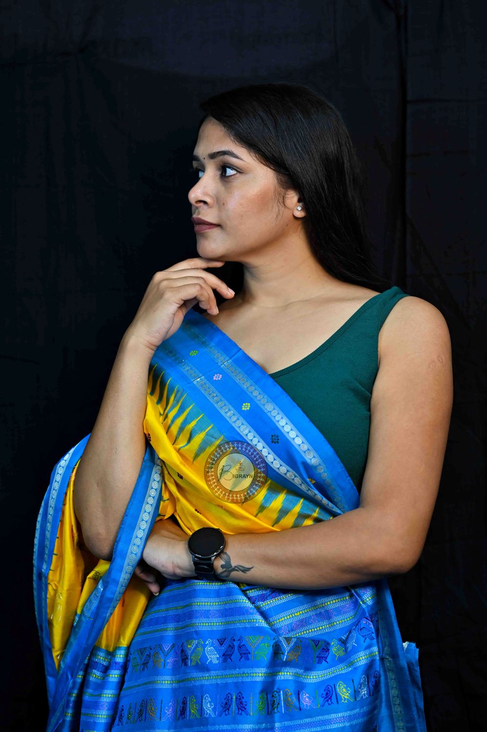 Yellow Blue Dolabedi Silk Saree