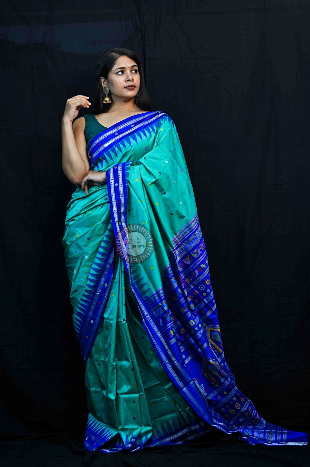 Teal Blue Dolabedi Silk Saree