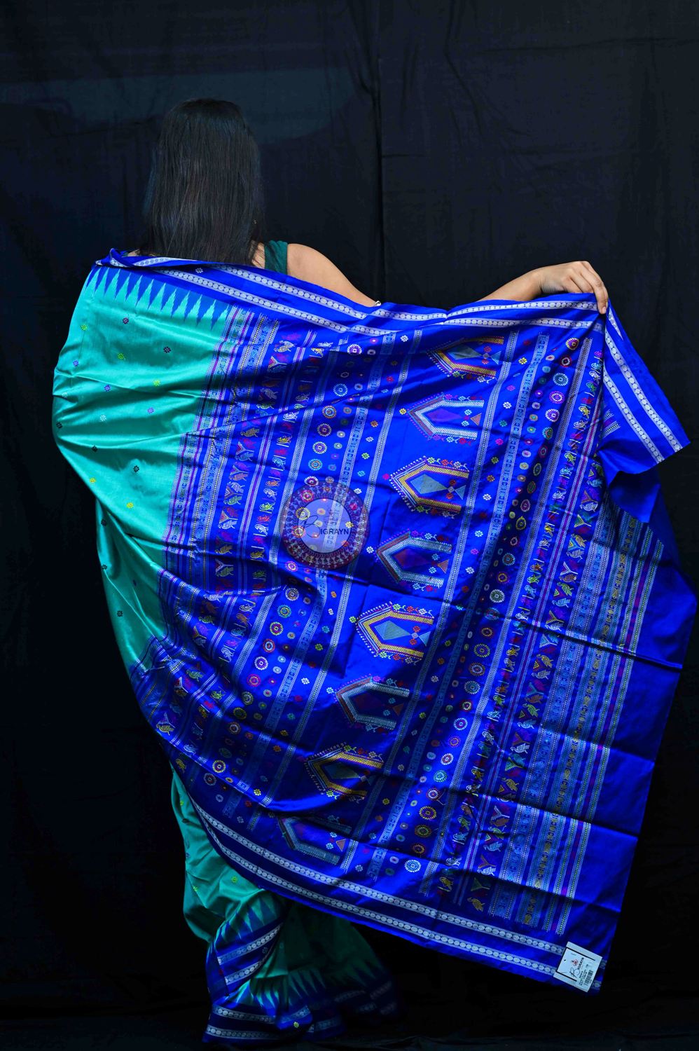 Teal Blue Dolabedi Silk Saree
