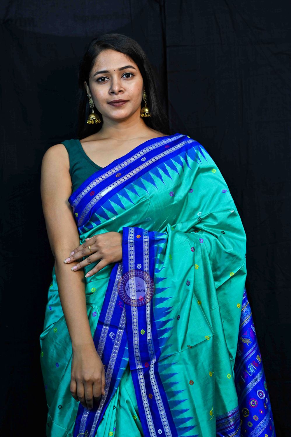 Teal Blue Dolabedi Silk Saree