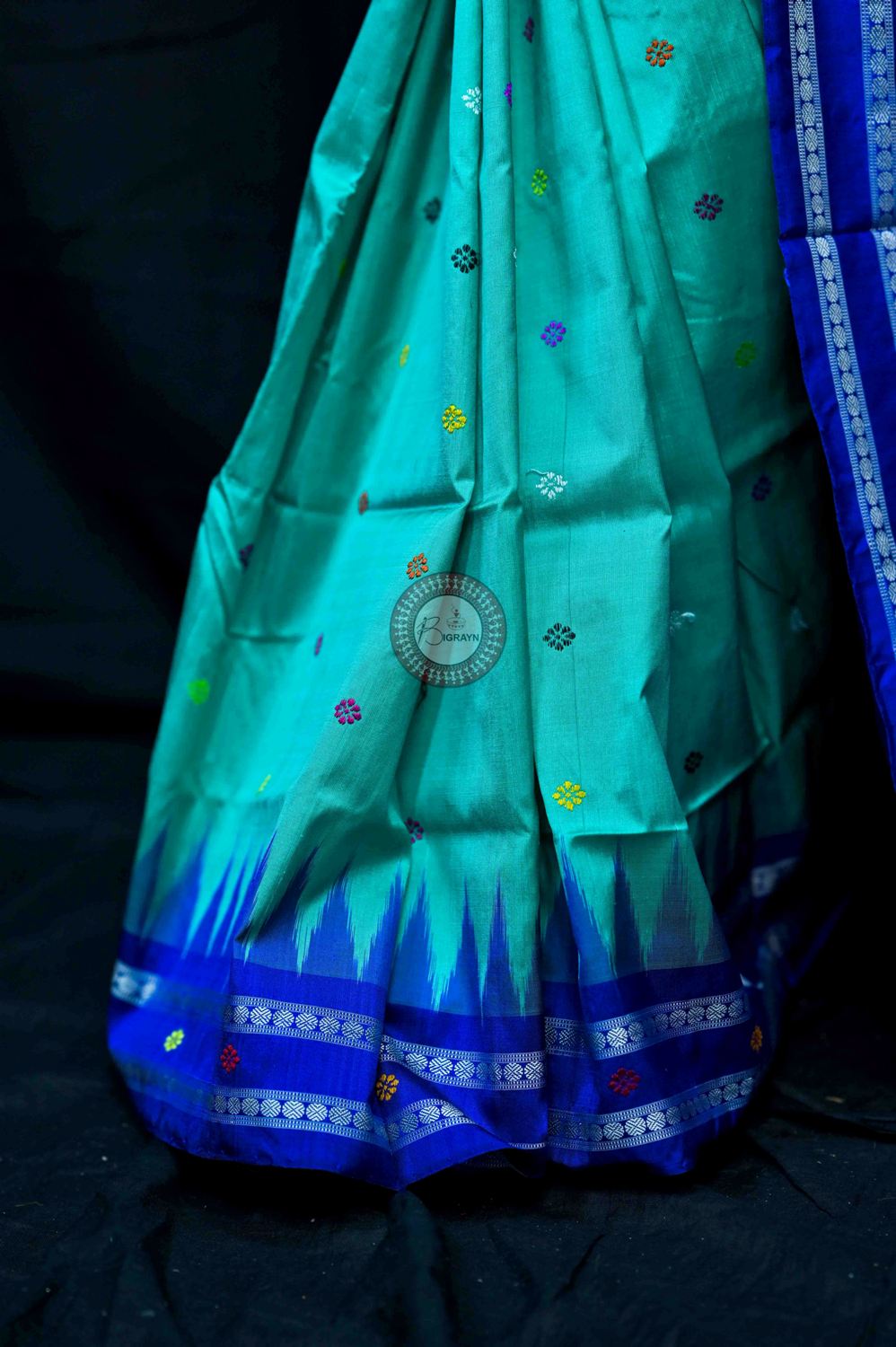 Teal Blue Dolabedi Silk Saree