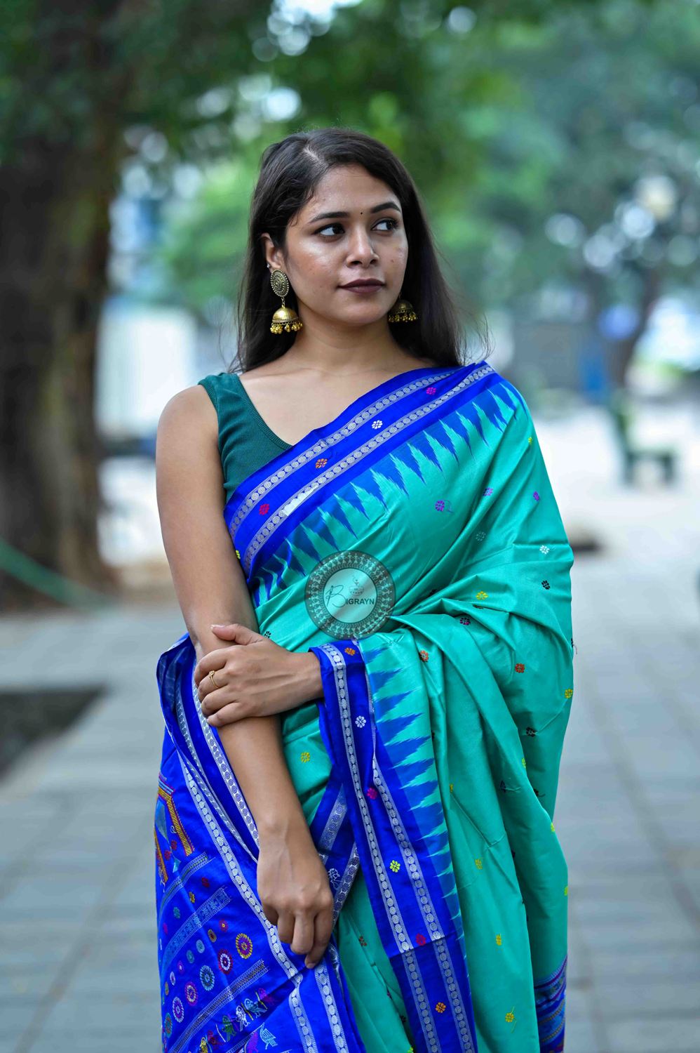 Teal Blue Dolabedi Silk Saree