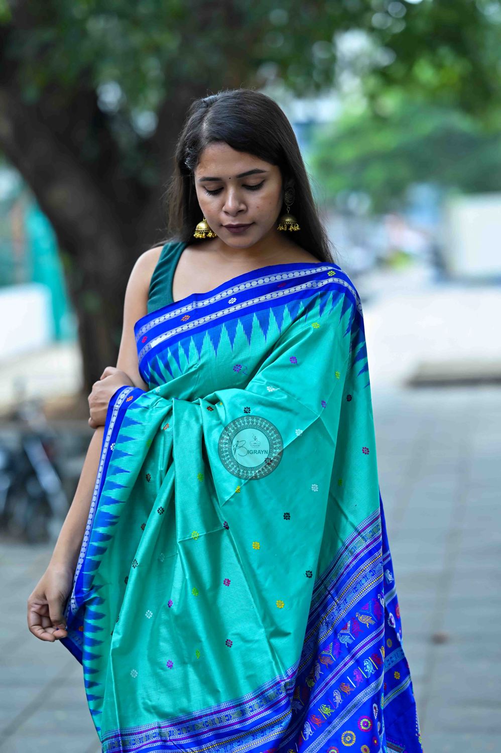 Teal Blue Dolabedi Silk Saree