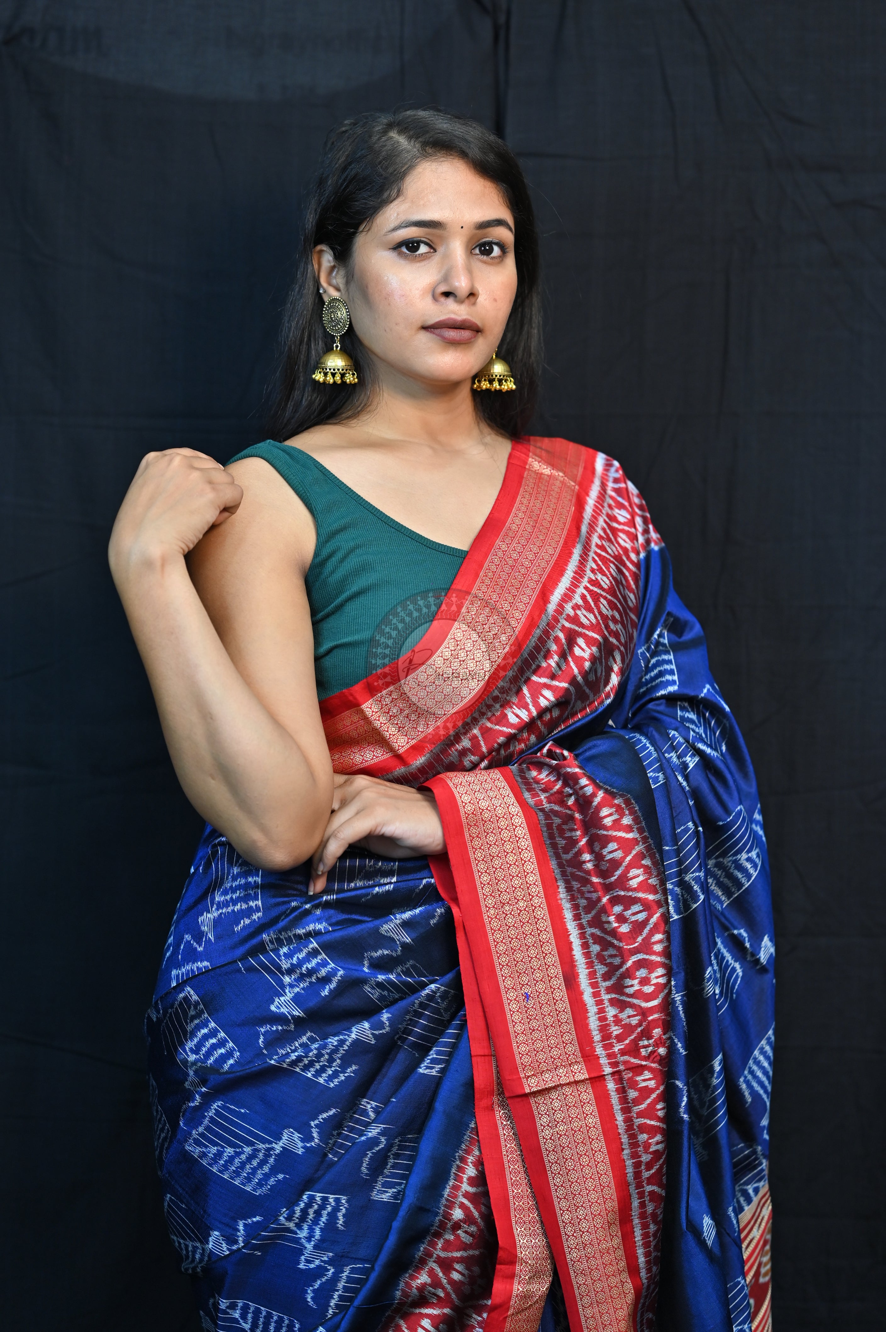 Blue Red Kites Mulberry Silk Saree