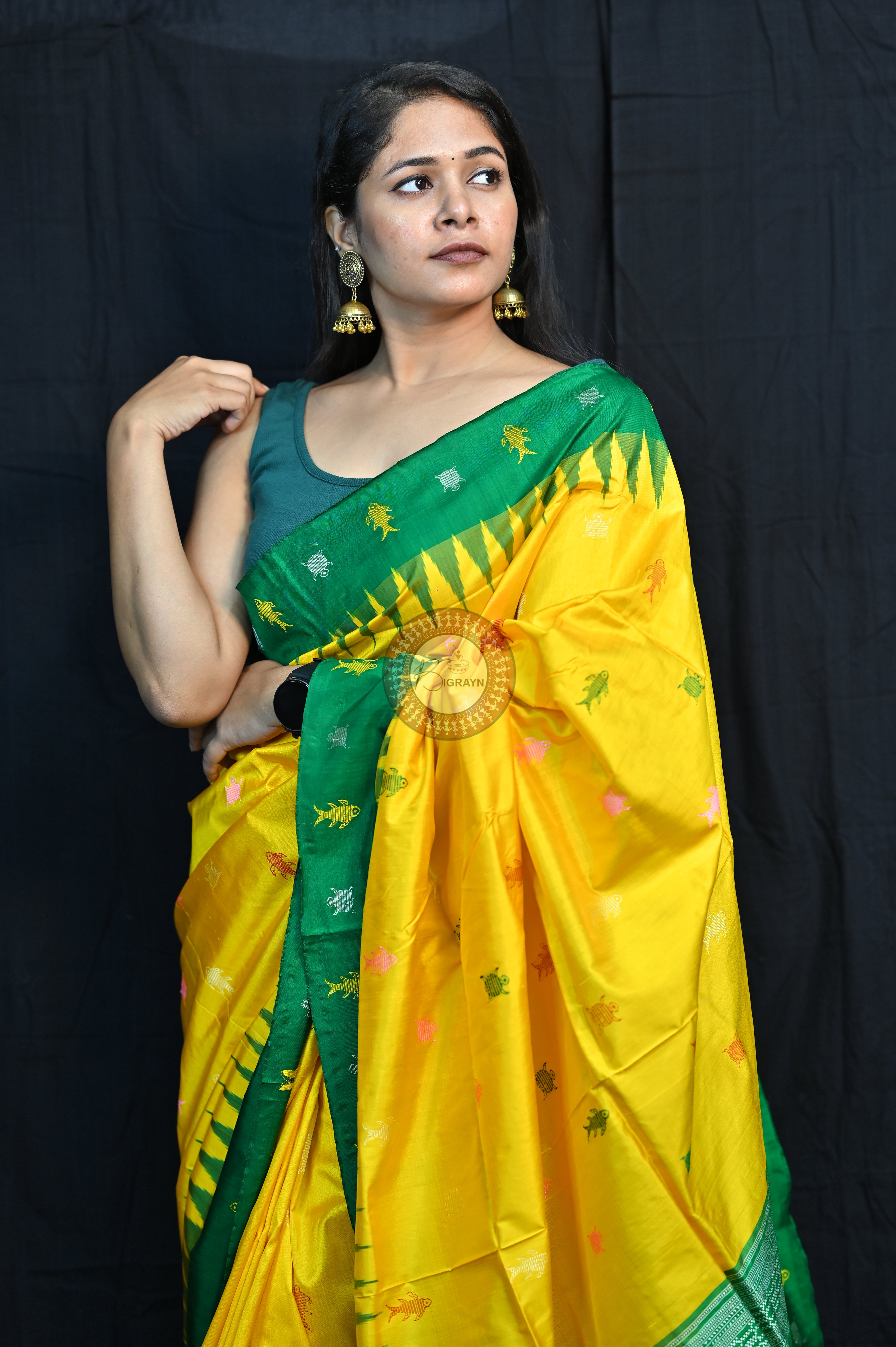Mastya Kachhap Yellow Green Bomkai Silk Saree