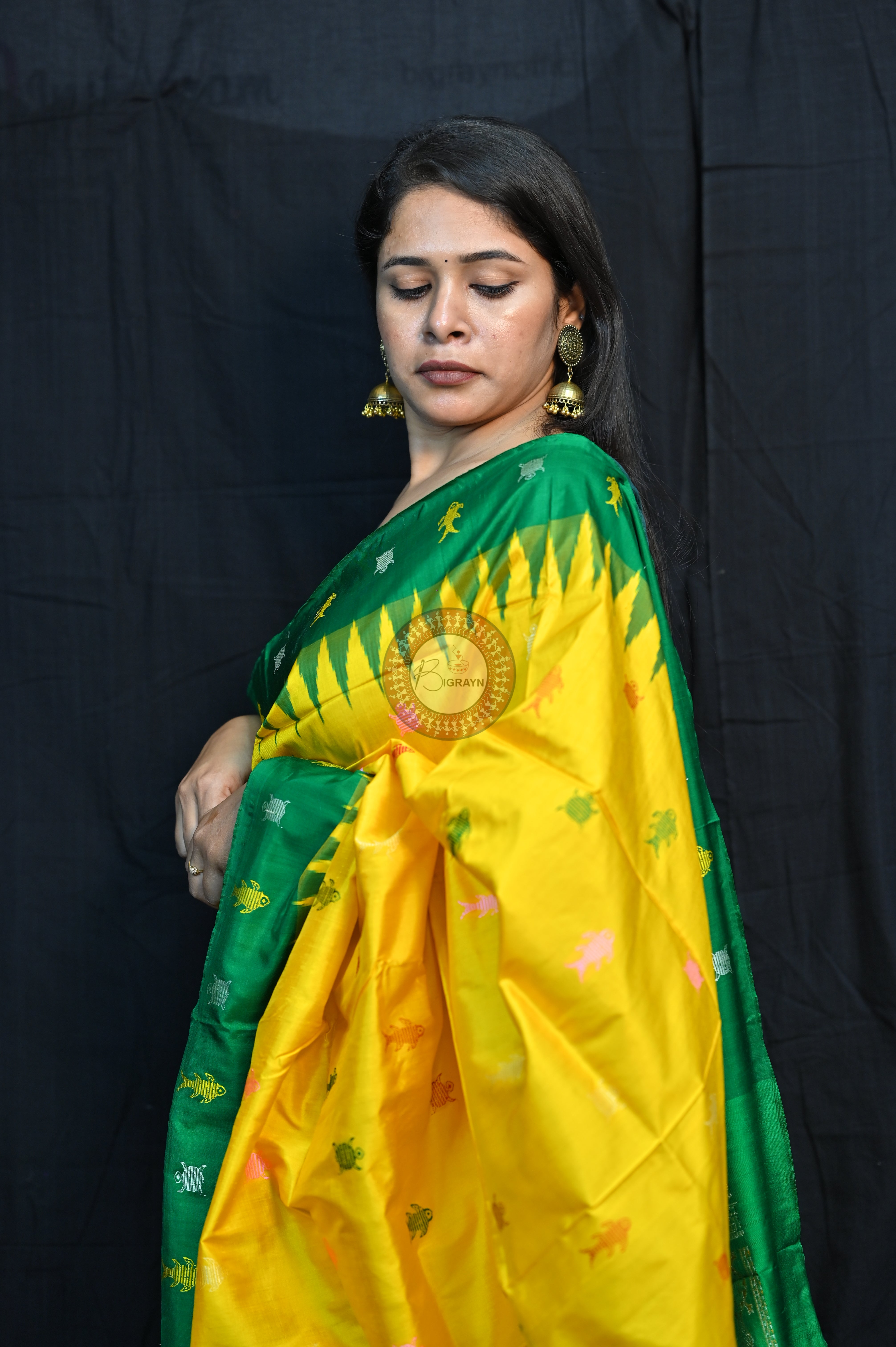 Mastya Kachhap Yellow Green Bomkai Silk Saree