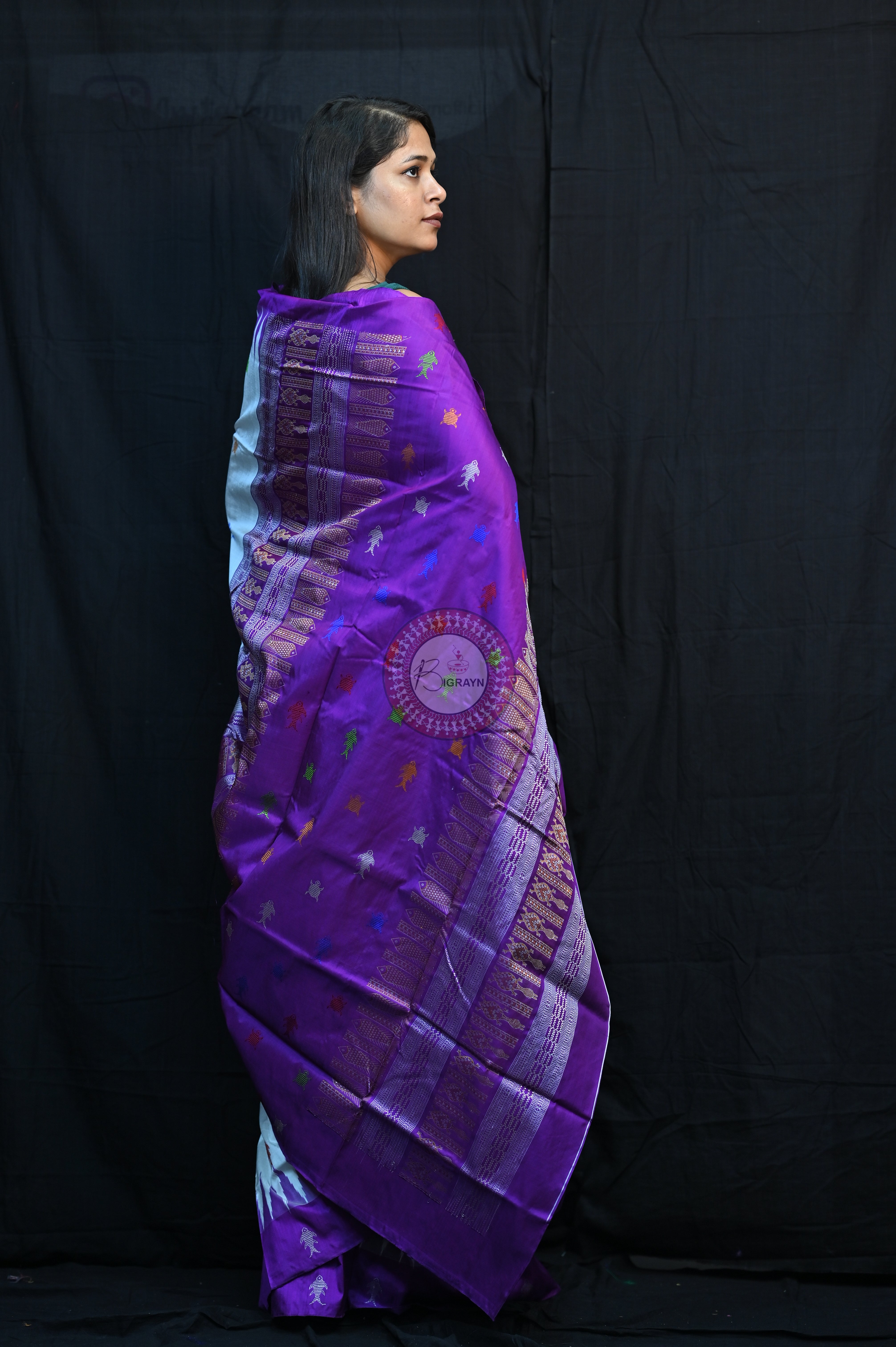 Mastya Kachhap White Violet Bomkai Silk Saree