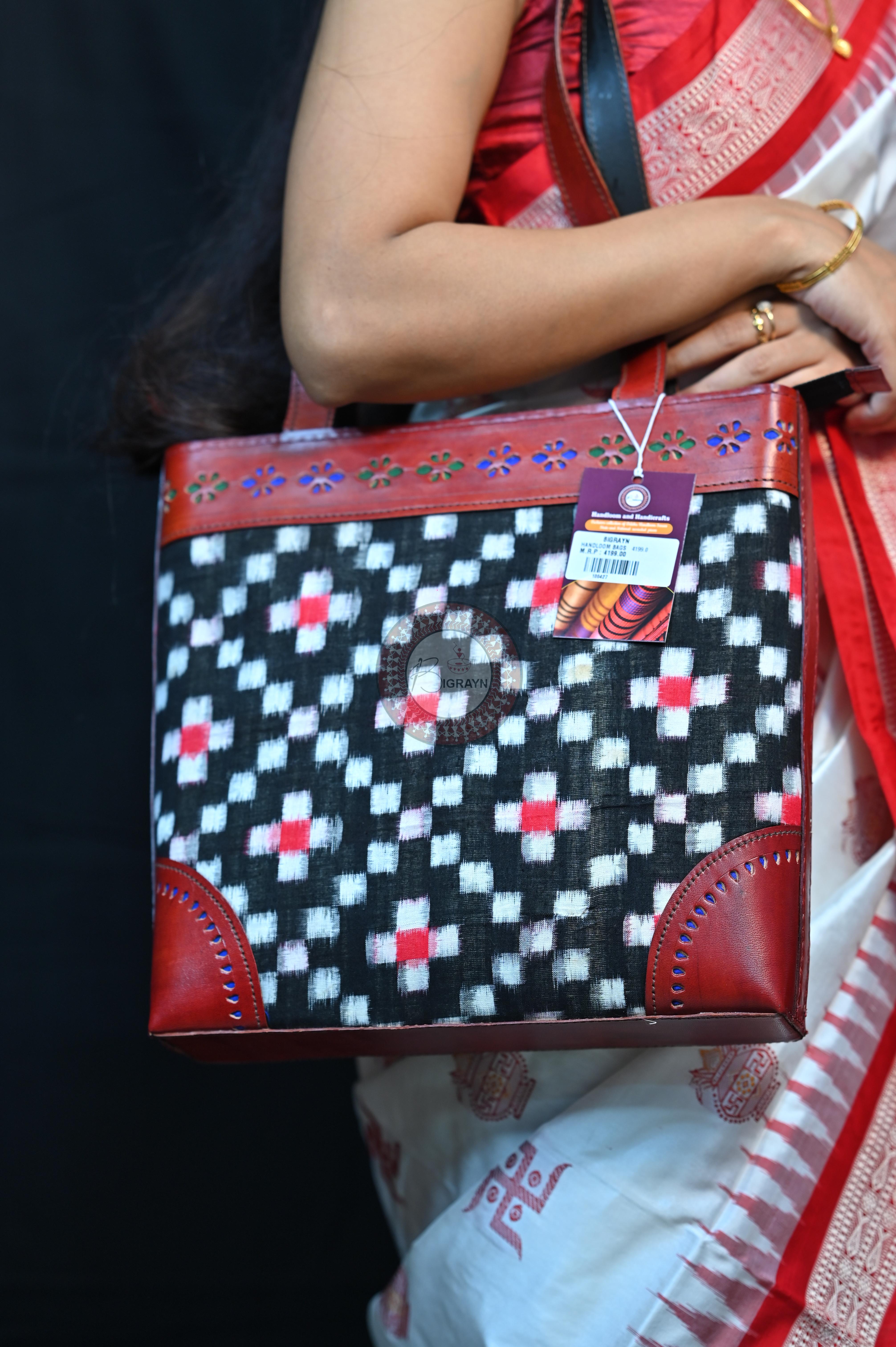 White Red Swastik Kalashi Bomkai Silk Saree