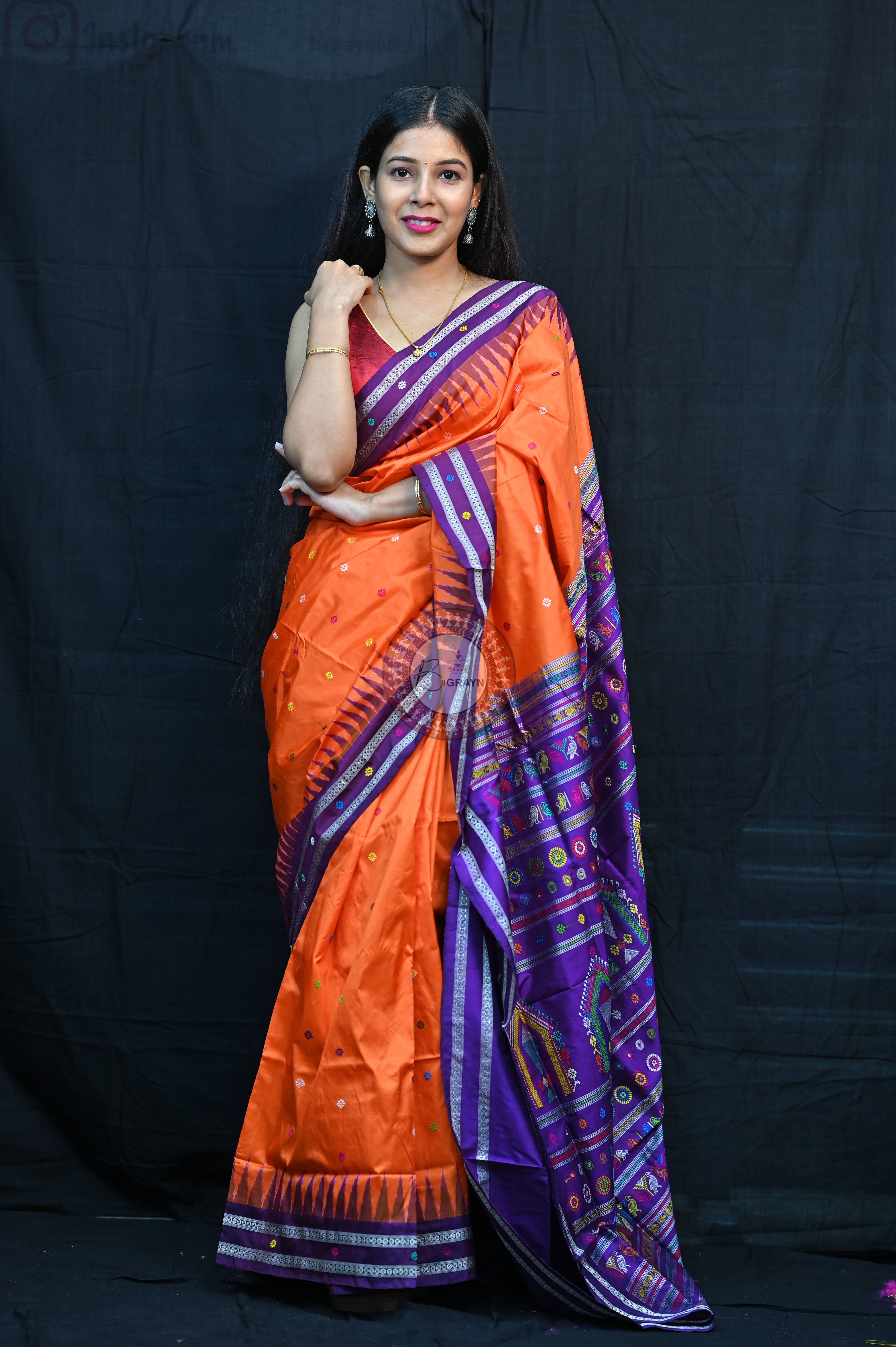 Orange Purple Dolabedi Silk Saree