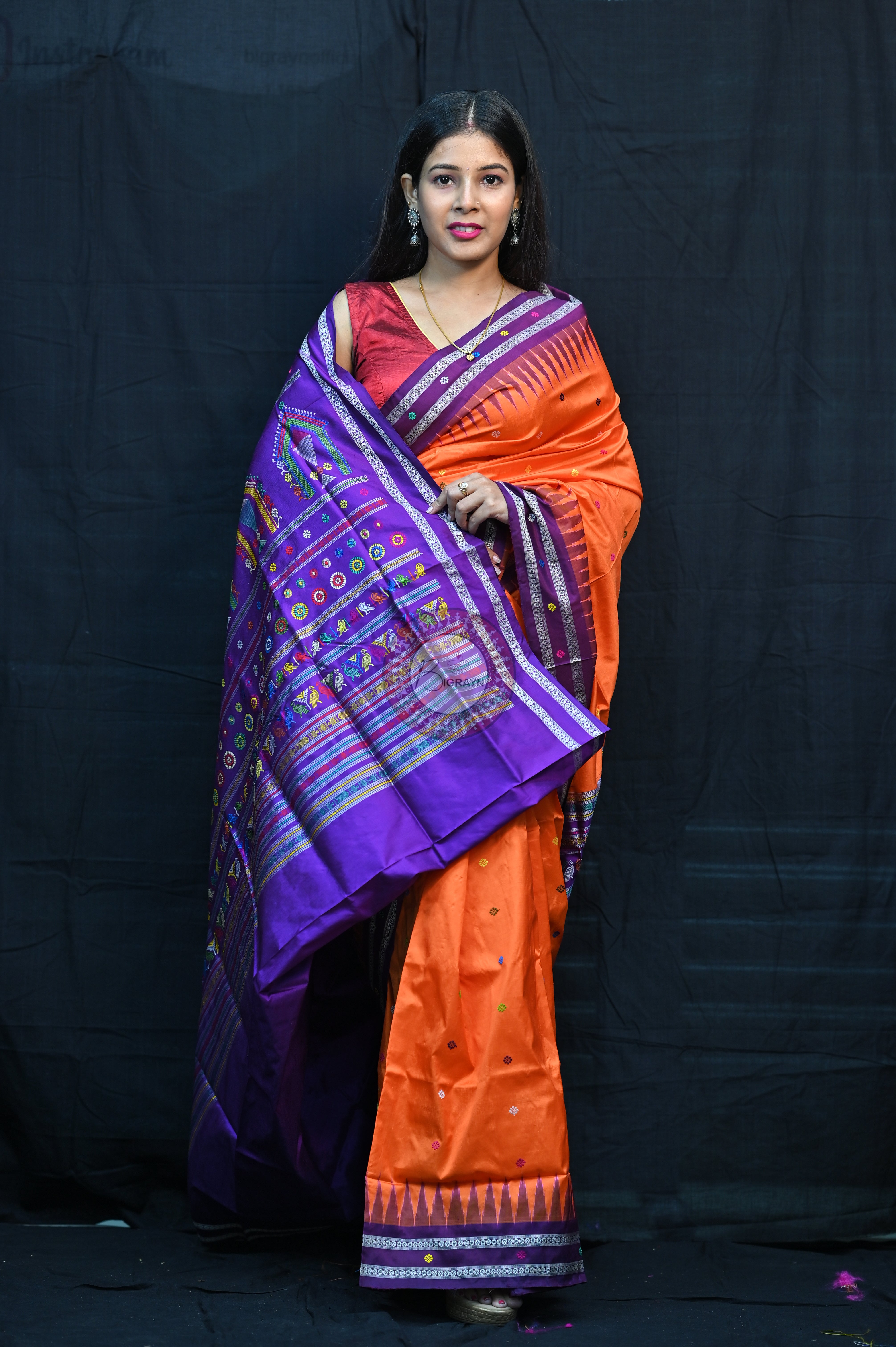 Orange Purple Dolabedi Silk Saree