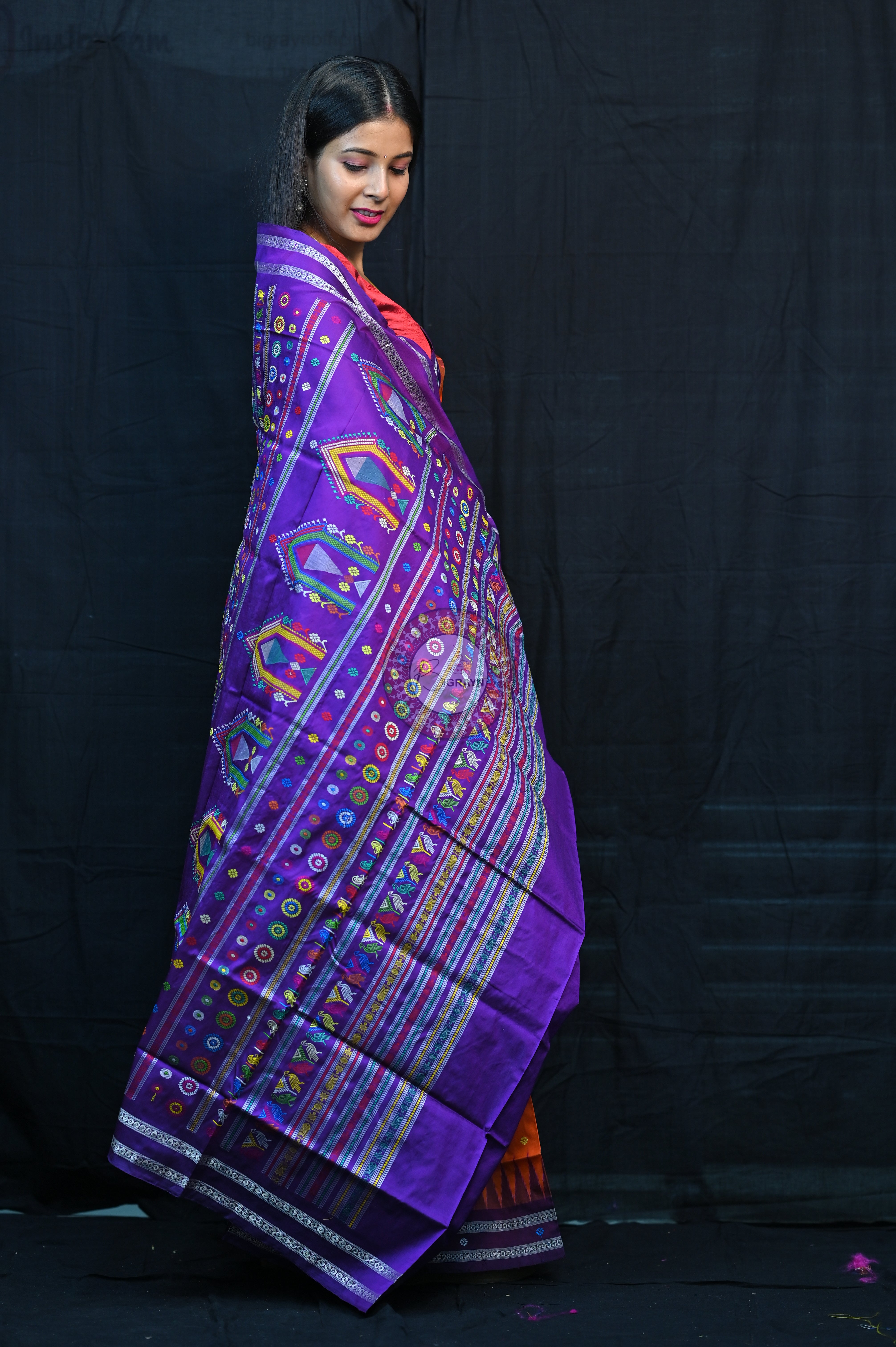 Orange Purple Dolabedi Silk Saree