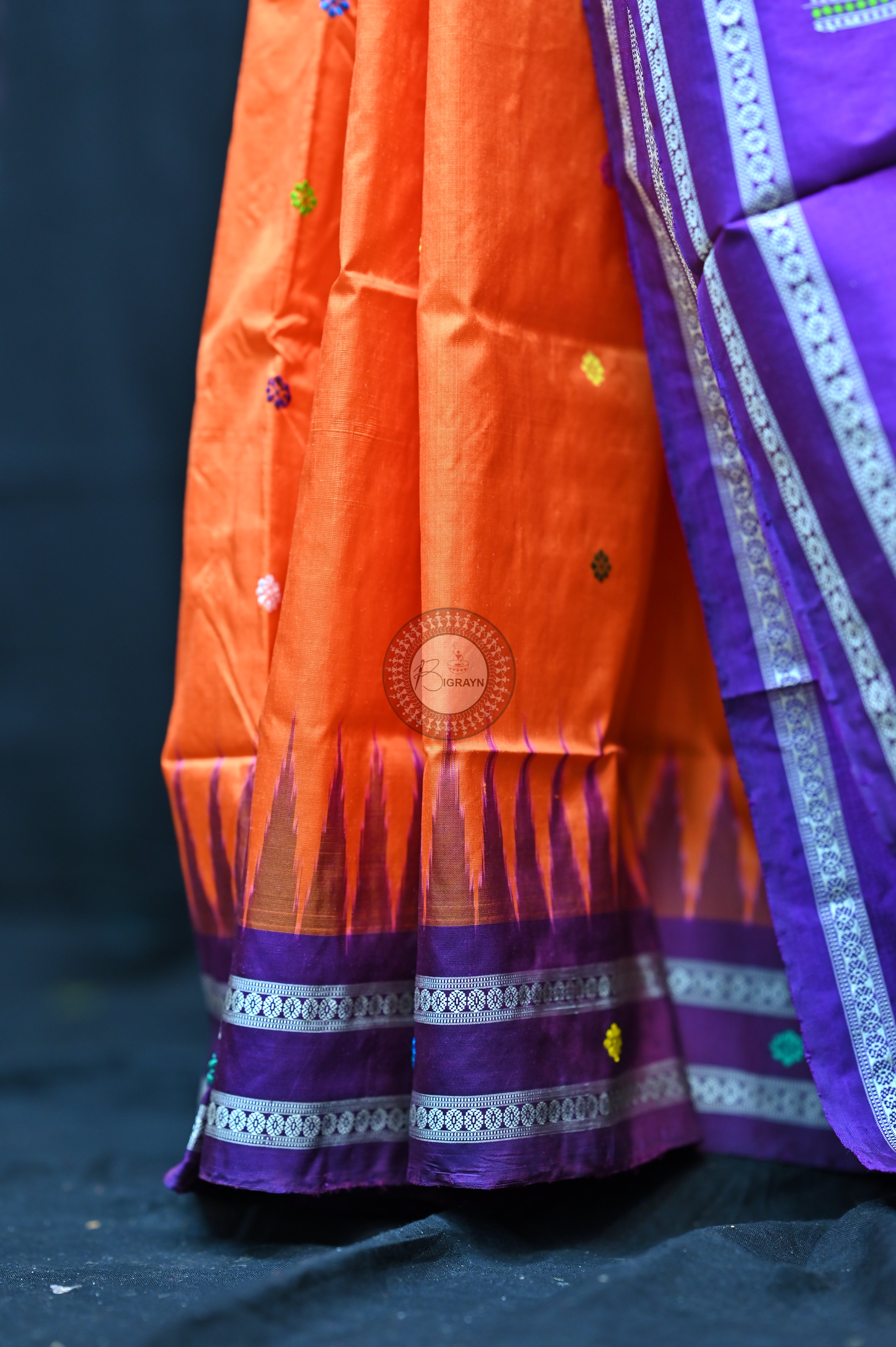 Orange Purple Dolabedi Silk Saree