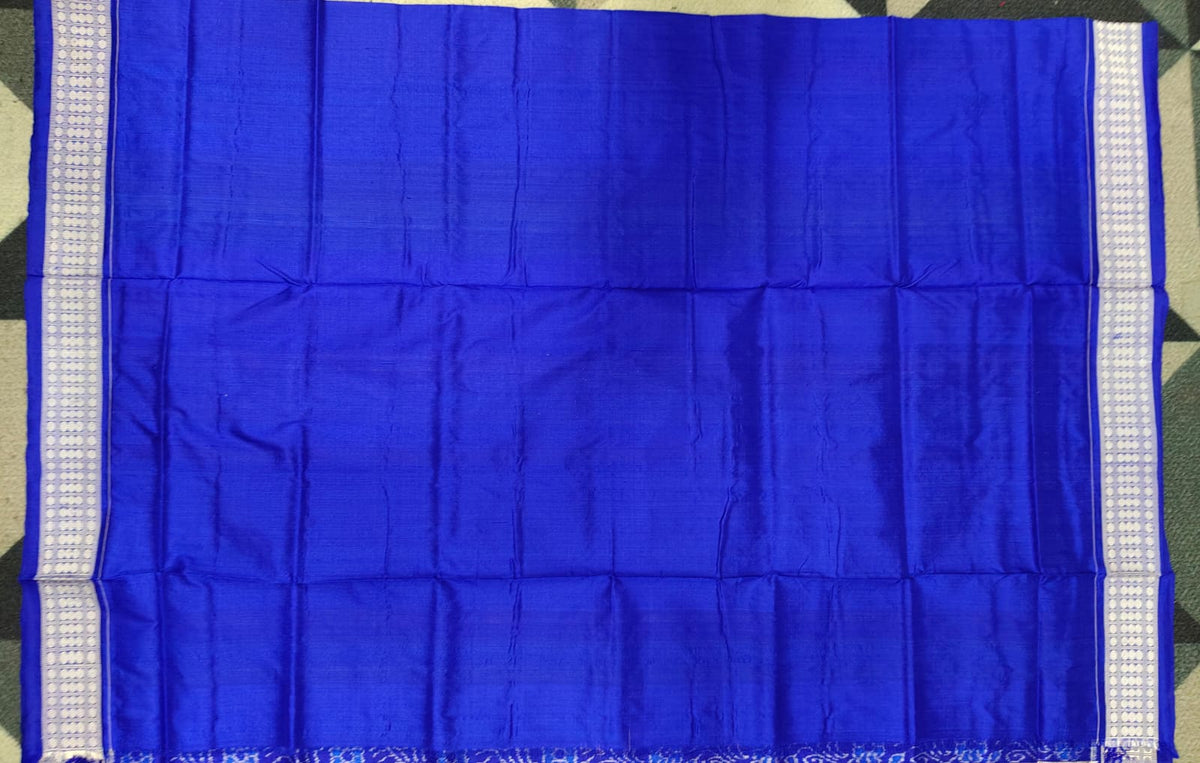 Dusty Grey Blue Maa Design Sambalpuri Silk Saree