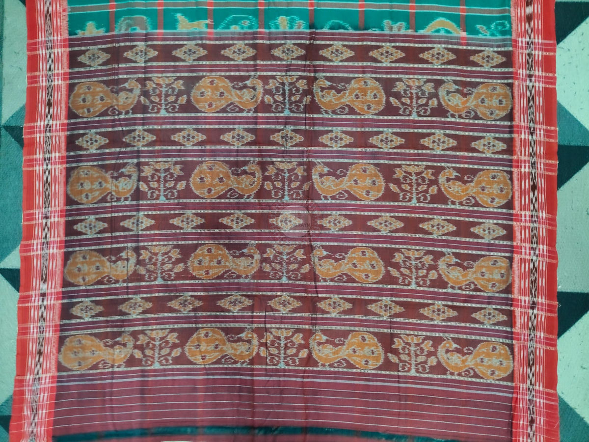 Green Red Nabakothi Design Khandua Cotton Saree