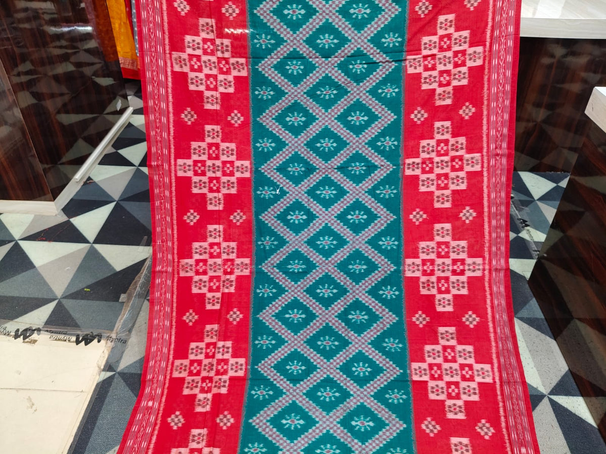Green Red Tarabali Design Khandua Cotton Saree