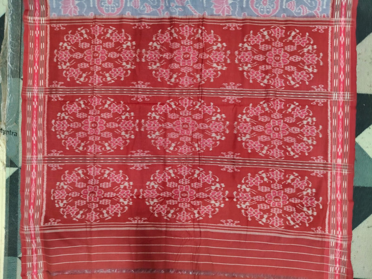 Grey Maroon Traditional Motif Design Khandua Cotton Saree