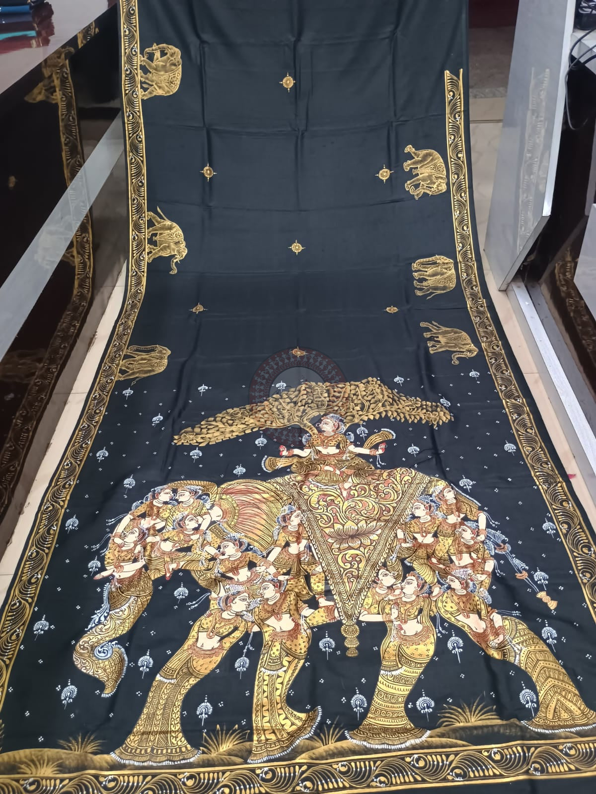 Black Kandarp Hasti Theme Khadi Silk Hand-Painted Pattachitra Saree | Traditional Odisha Art | Bigrayn Handloom