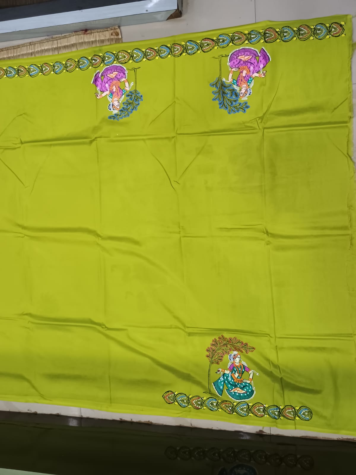 Neon Green Raksha Bandhan Theme Khadi Silk Hand-Painted Pattachitra Saree | Traditional Odisha Art | Bigrayn Handloom