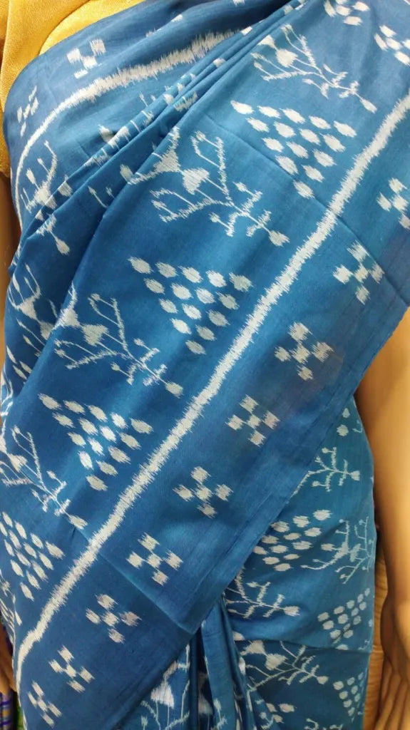 Blue Tribal & Chita Mulberry Silk Saree