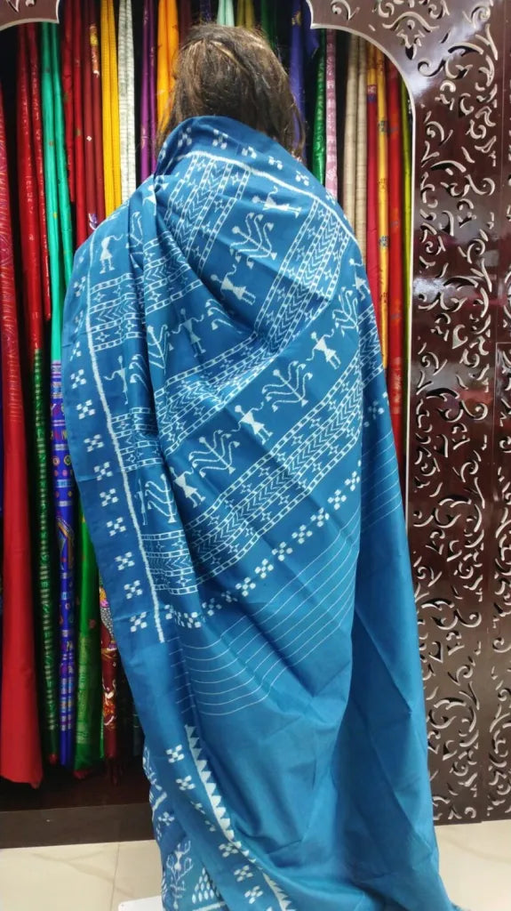 Blue Tribal & Chita Mulberry Silk Saree