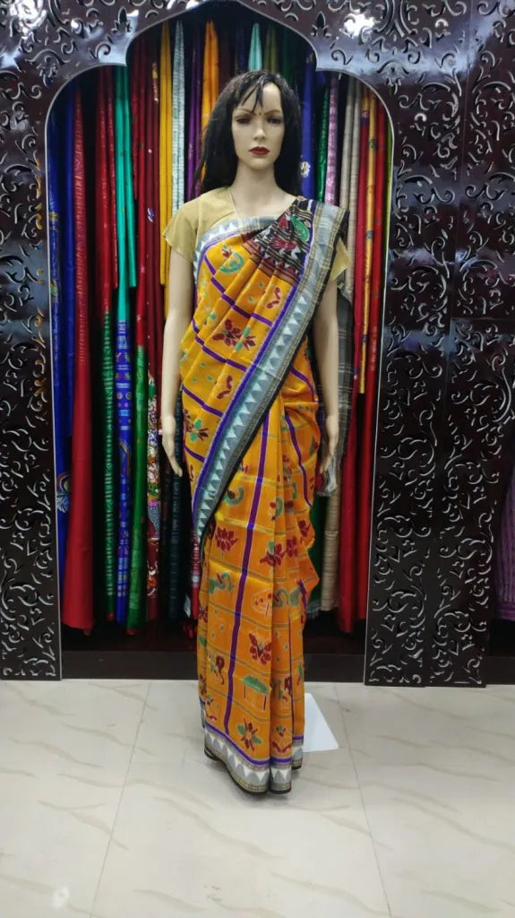 Mustard Yellow Nabakothi Silk Saree
