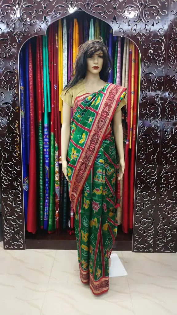 Green Nabakothi Jungle Pallu Silk Saree
