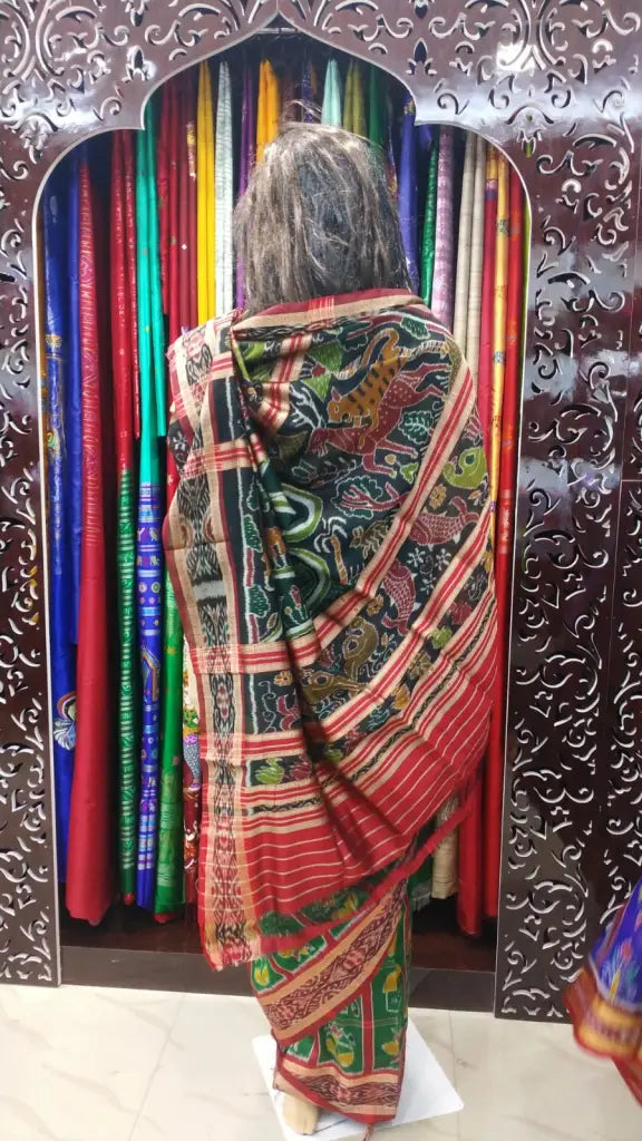 Green Nabakothi Jungle Pallu Silk Saree