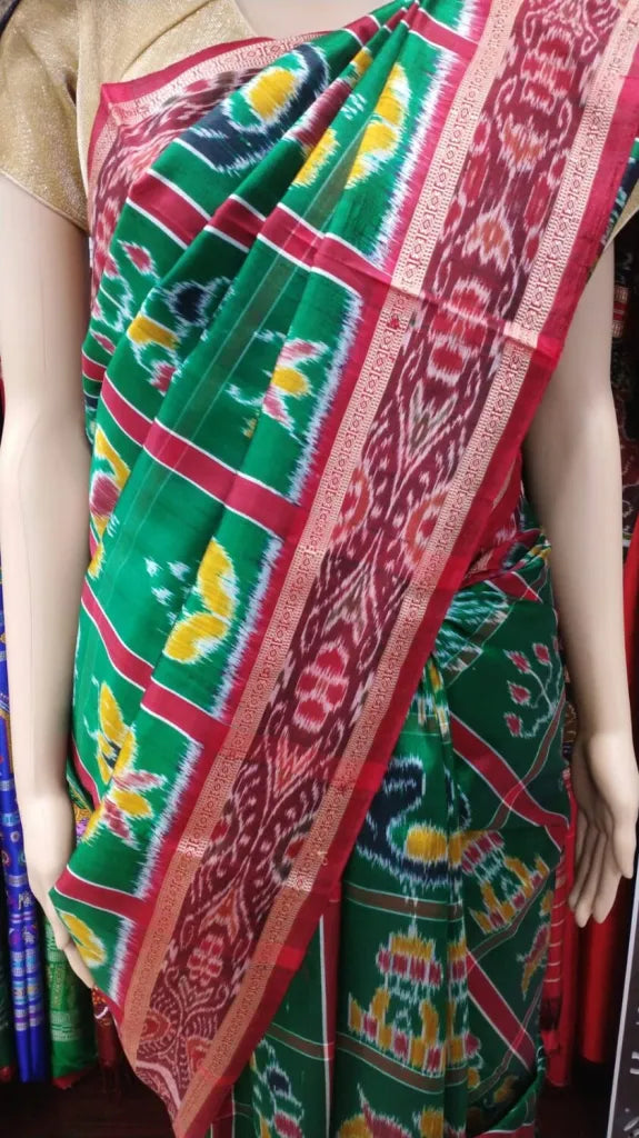Green Nabakothi Jungle Pallu Silk Saree