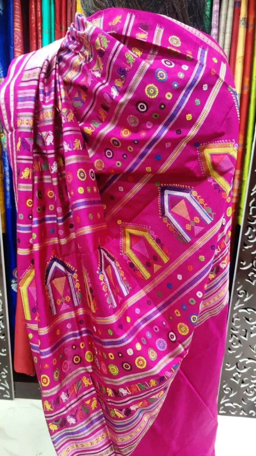 White Magenta Dolabedi Silk Saree