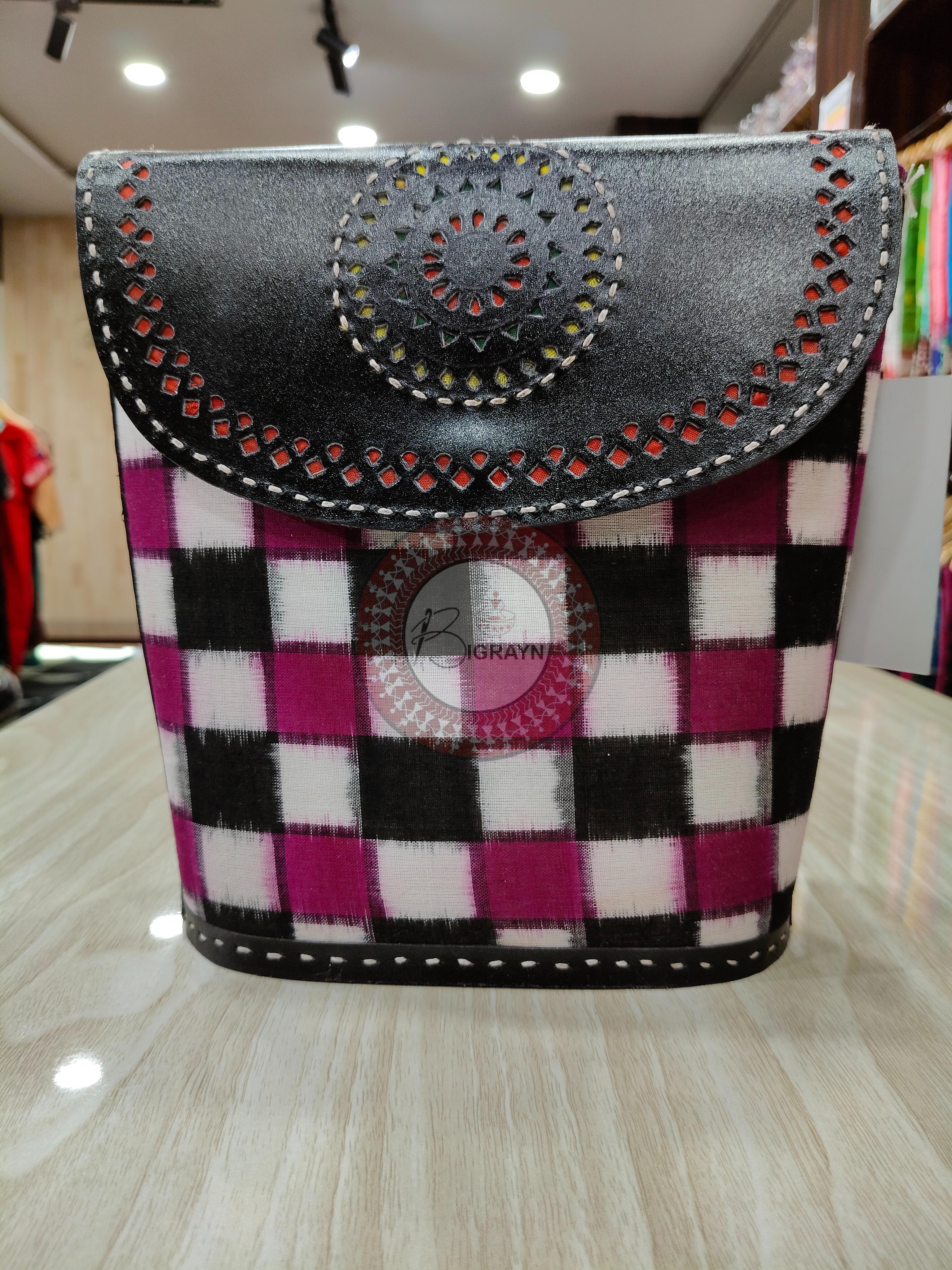 Purple White Black Pasapali Leather Bucket Bag