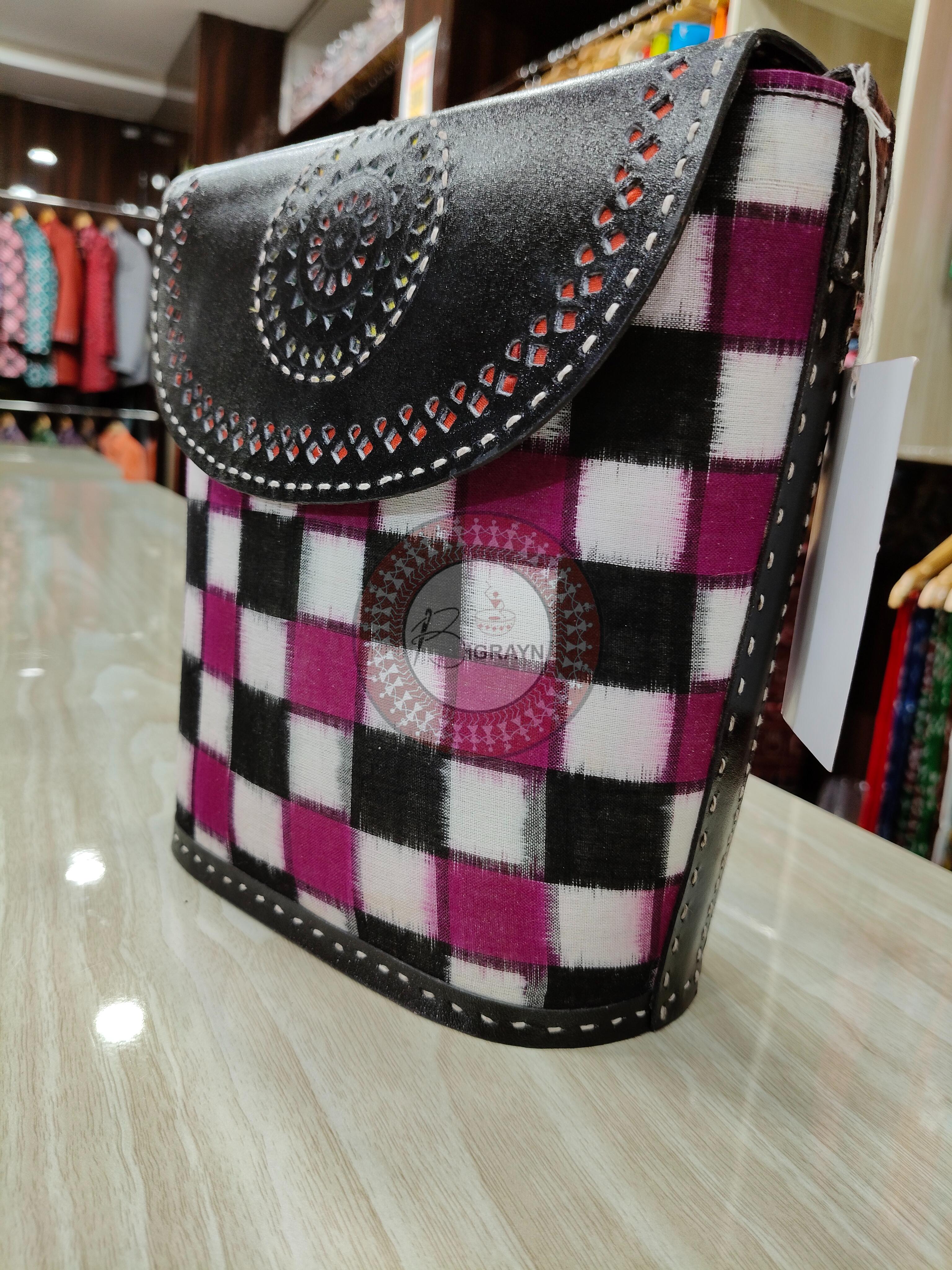 Purple White Black Pasapali Leather Bucket Bag