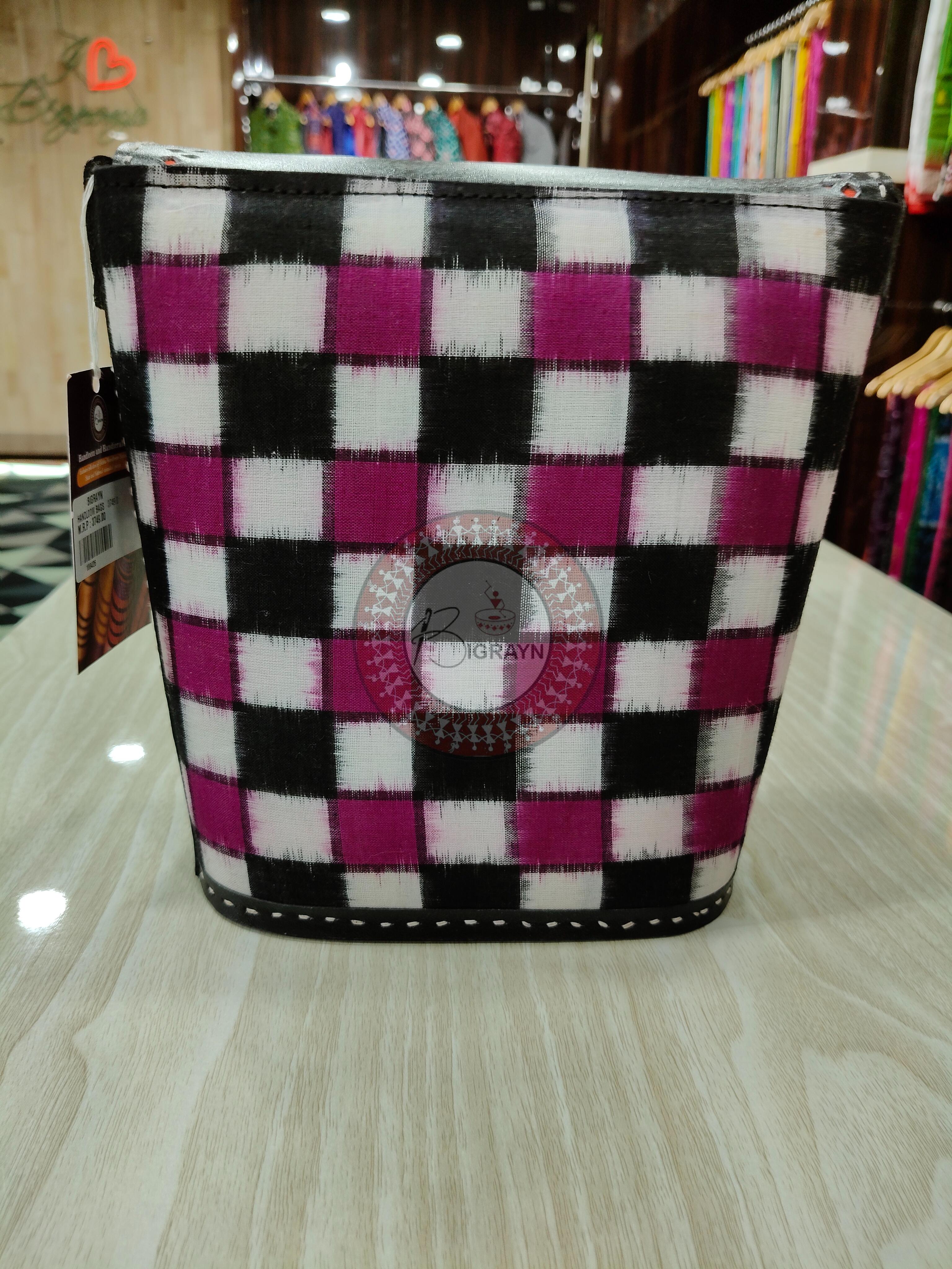 Purple White Black Pasapali Leather Bucket Bag