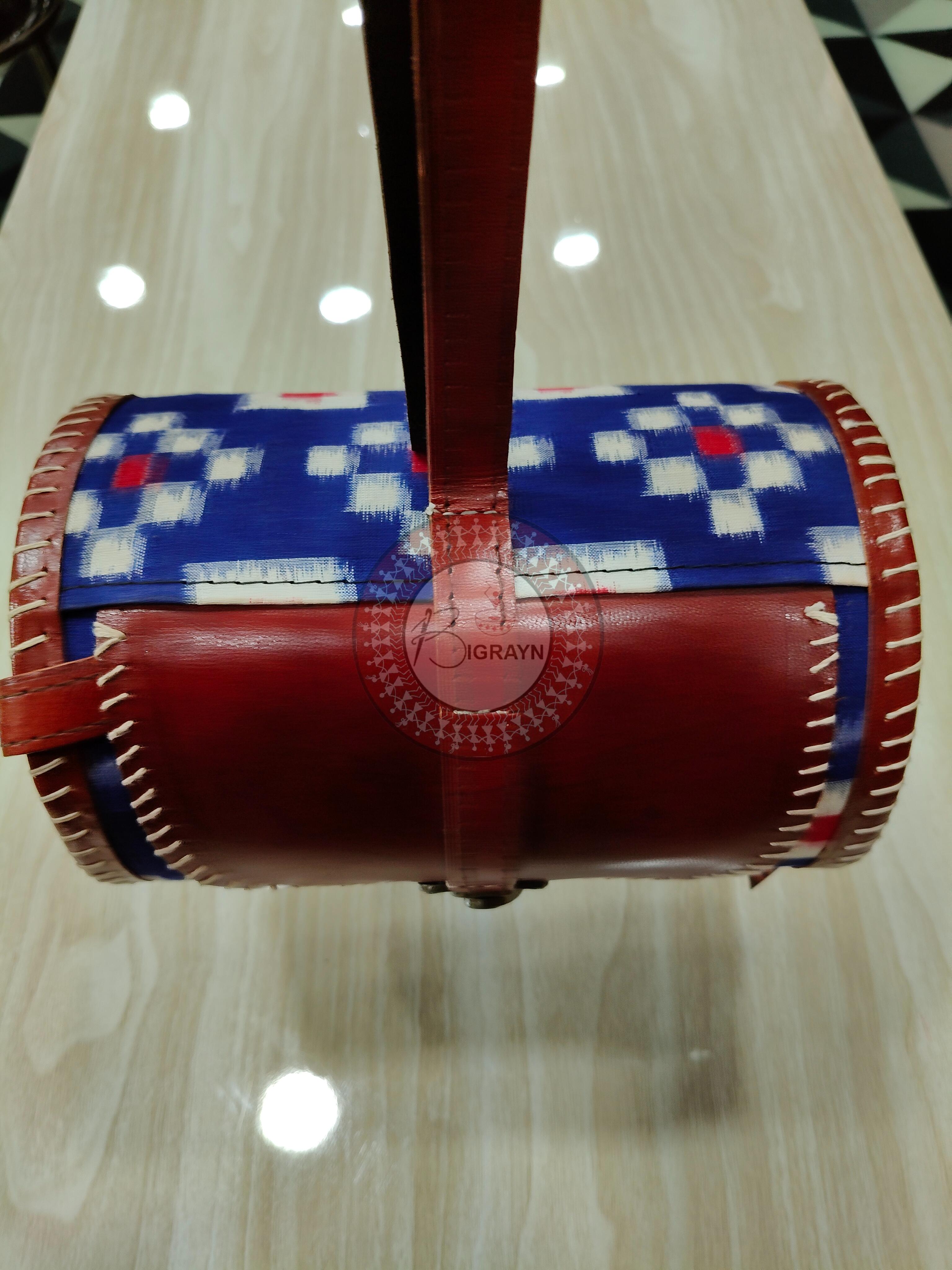 Blue Pasapali Dholki Round Leather Bag