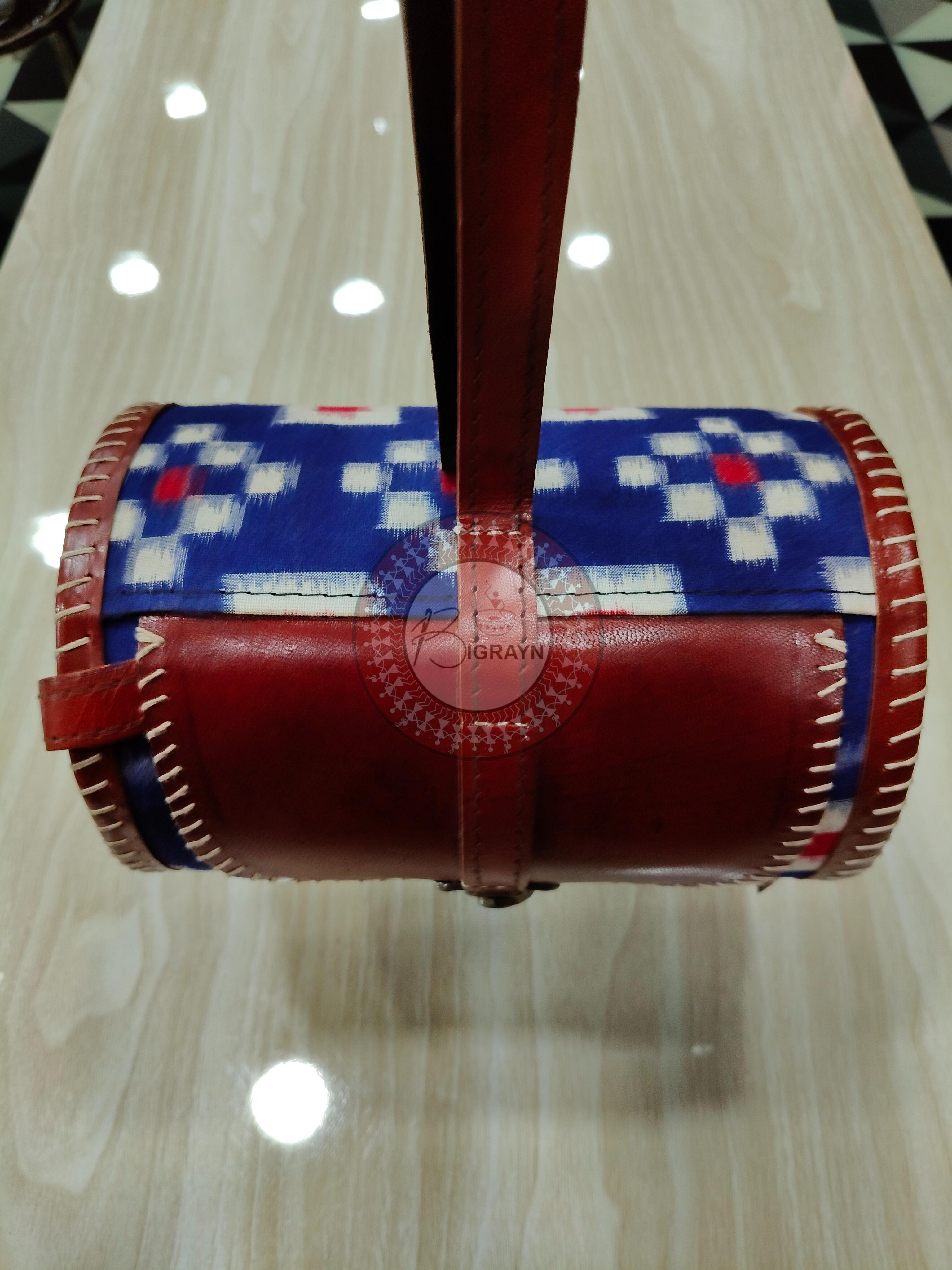 Blue Pasapali Dholki Round Leather Bag