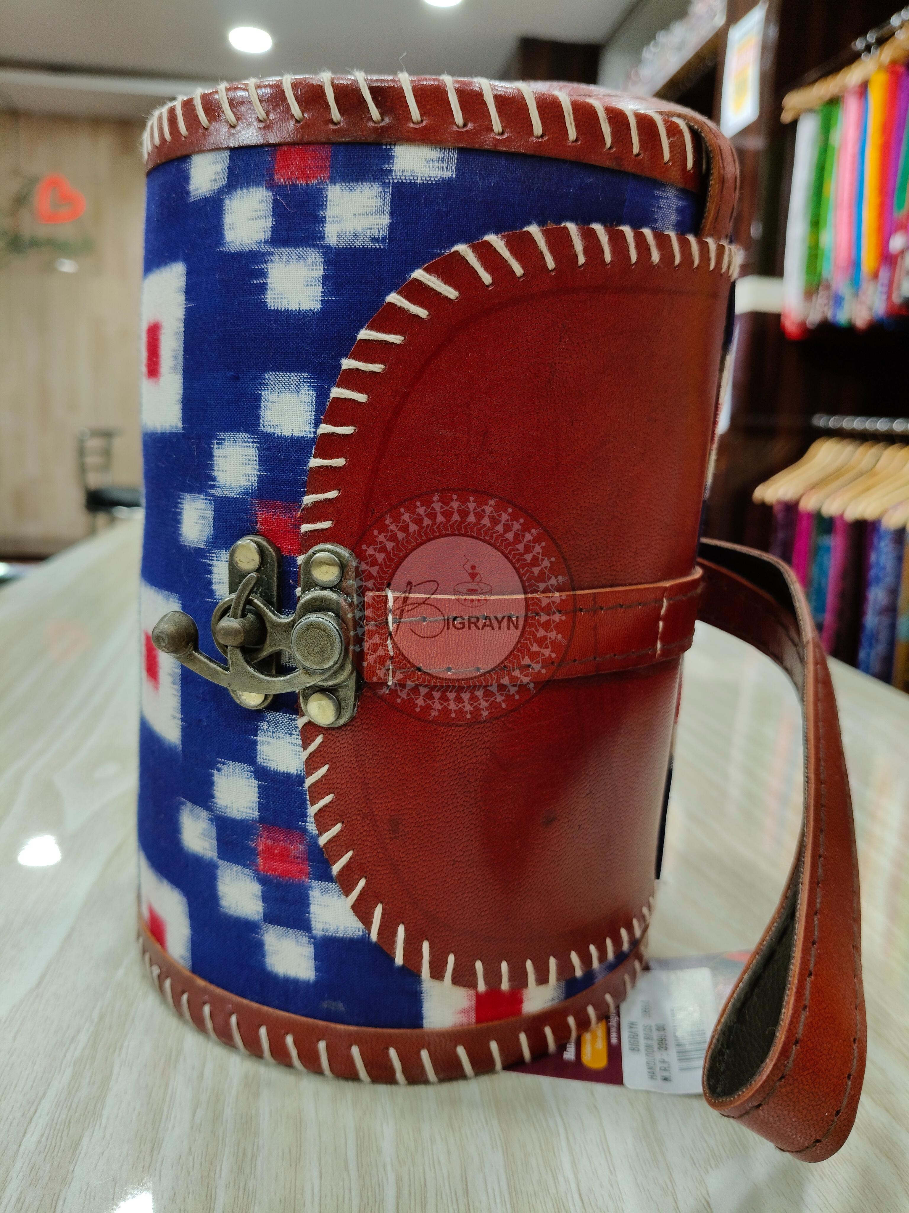Blue Pasapali Dholki Round Leather Bag