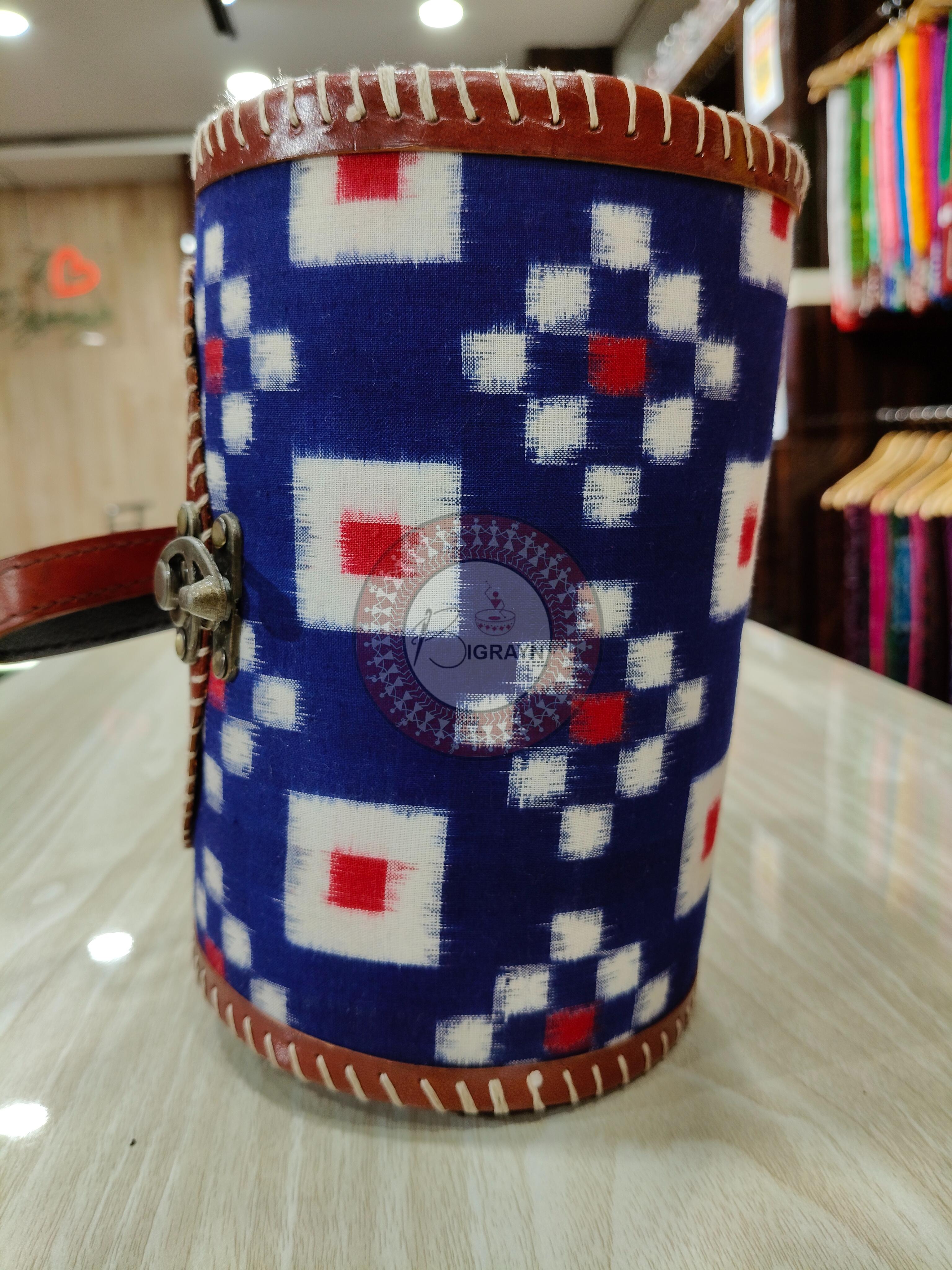 Blue Pasapali Dholki Round Leather Bag