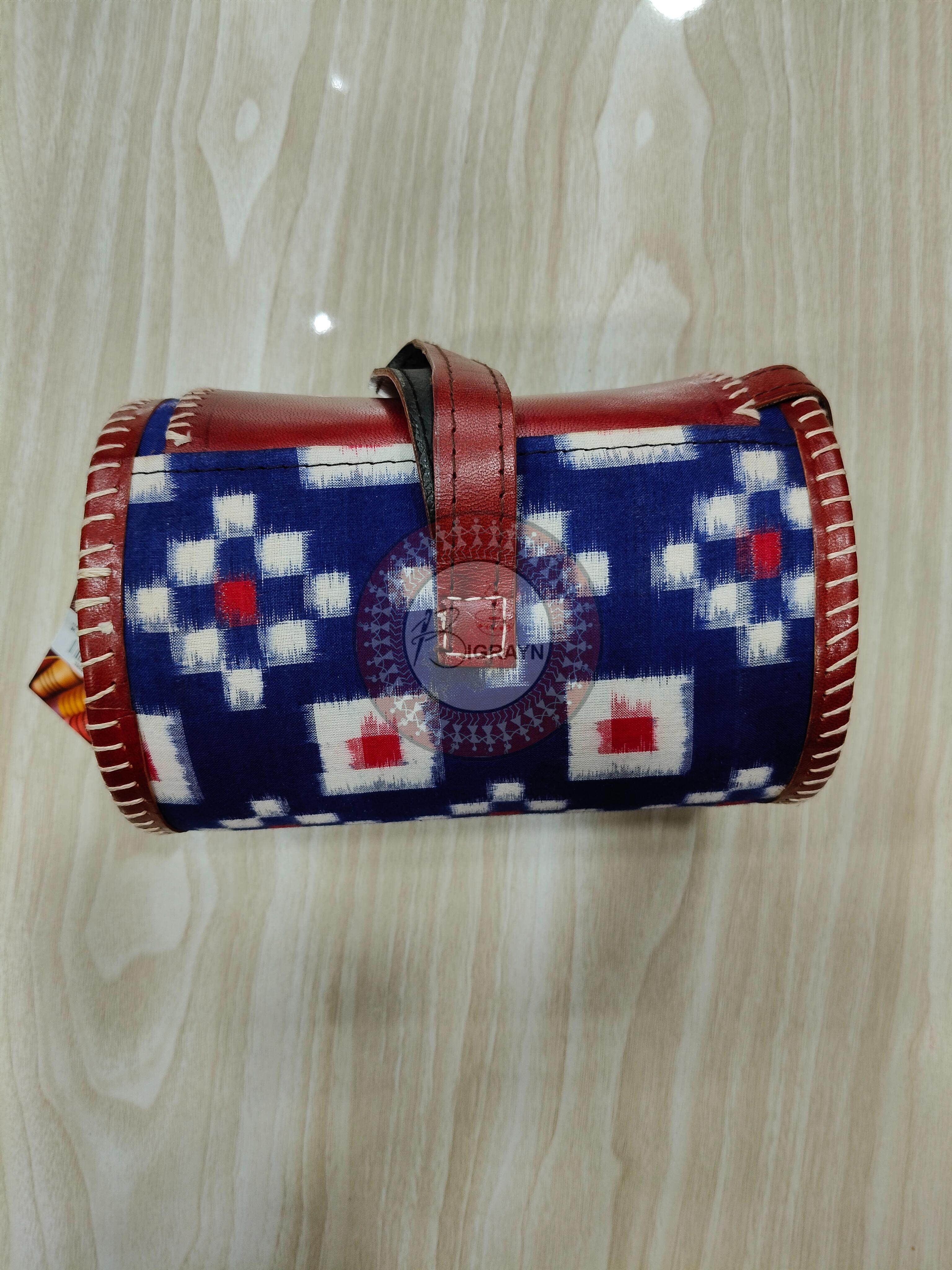 Blue Pasapali Dholki Round Leather Bag