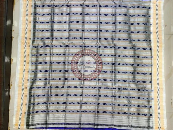Blue White Buti Kumbha Khandua Silk Saree