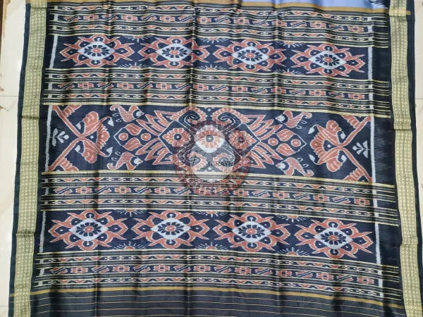 Grey Black Buti Kumbha Khandua Silk Saree