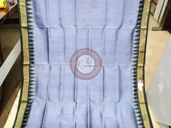 Grey Black Buti Kumbha Khandua Silk Saree