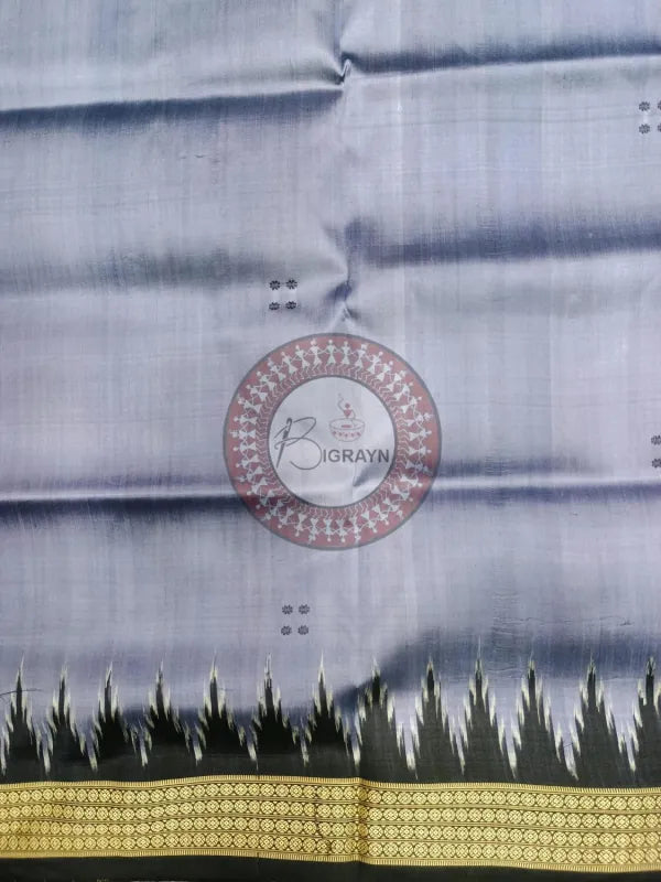 Grey Black Buti Kumbha Khandua Silk Saree