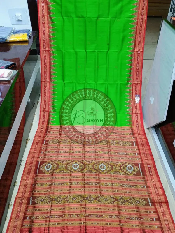Green Red Buti Kumbha Khandua Silk Saree