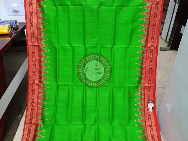 Green Red Buti Kumbha Khandua Silk Saree