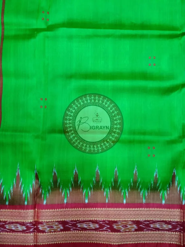 Green Red Buti Kumbha Khandua Silk Saree